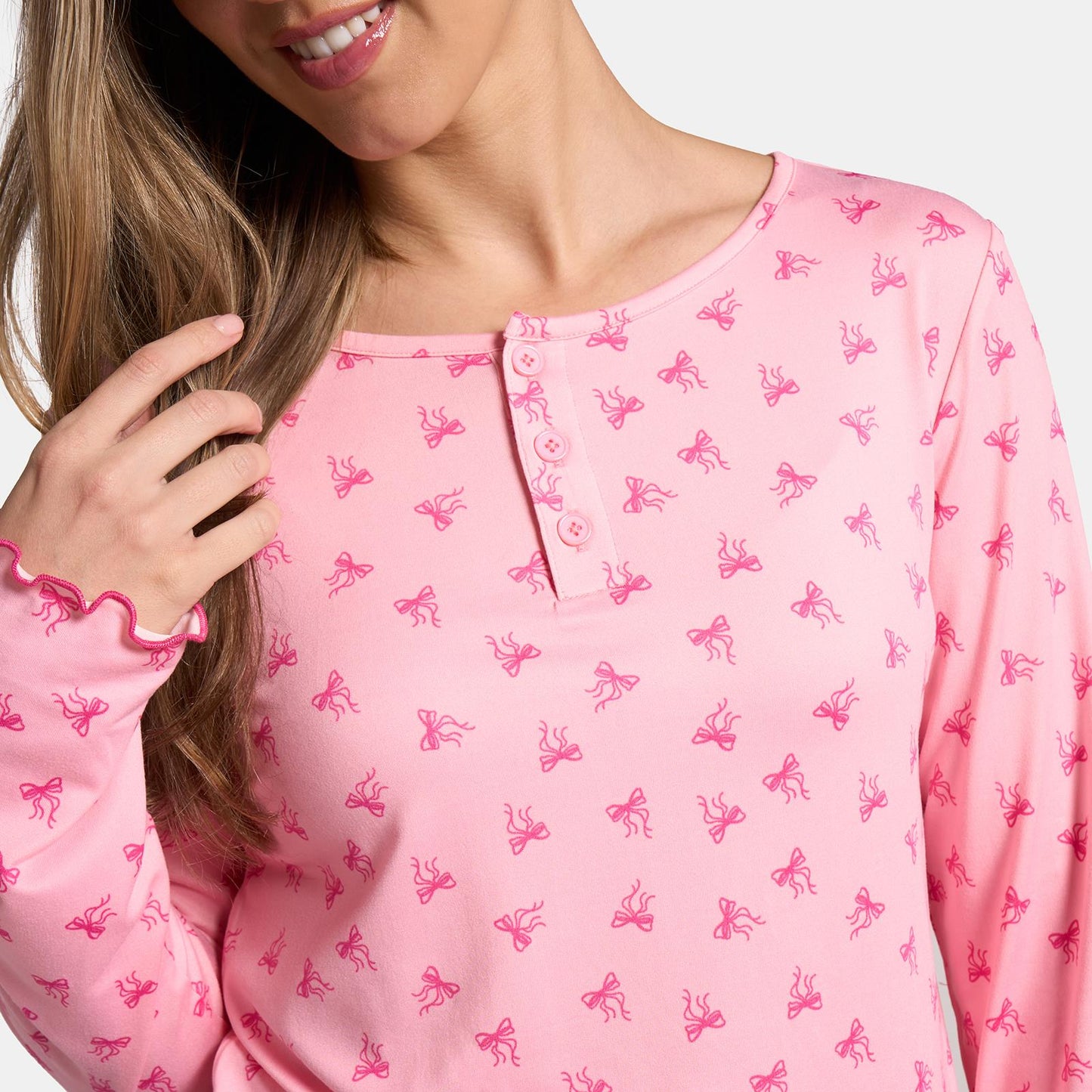 OHS Print Jersey Pyjama Set Womens Lettuce Edge Sleepwear Nightwear Loungewear