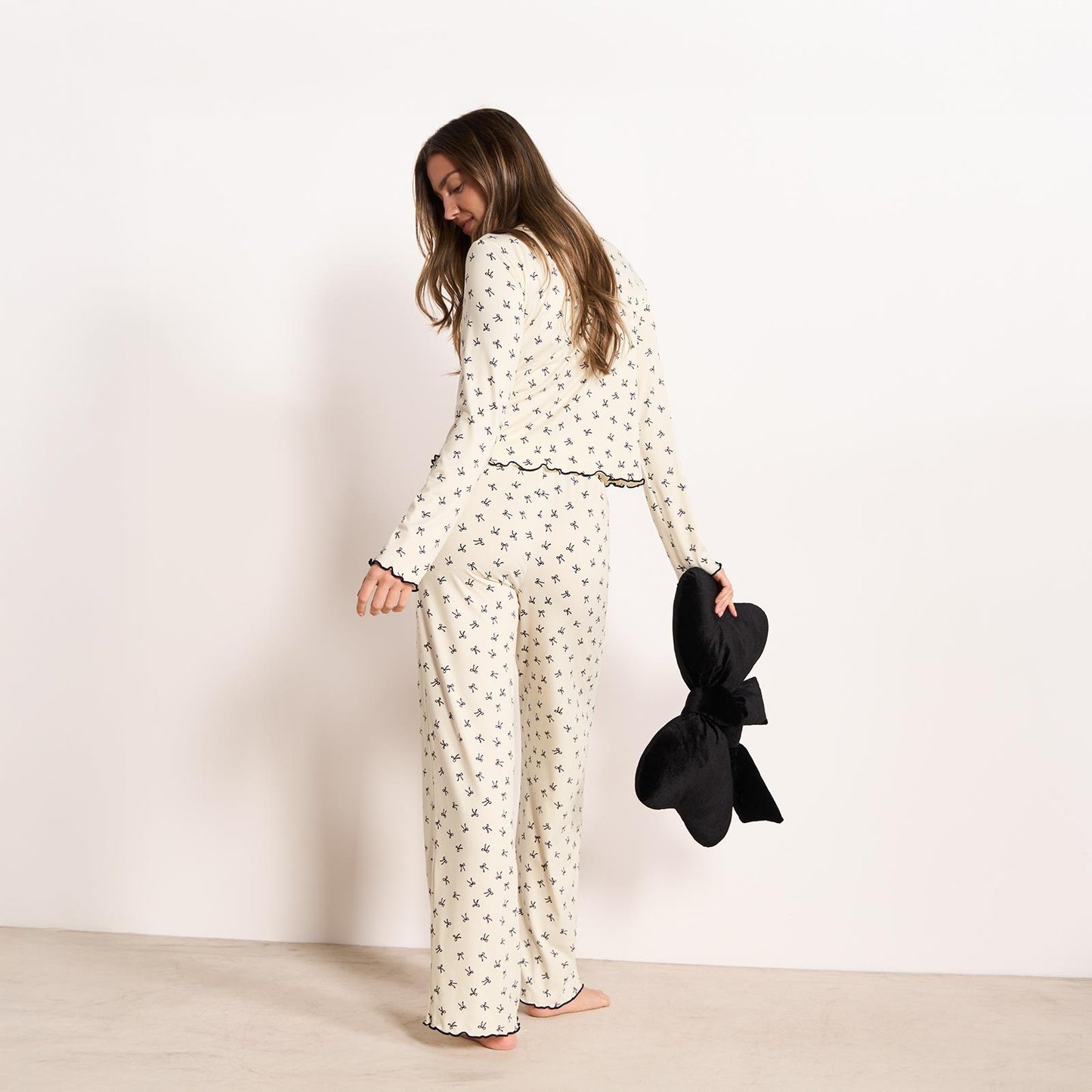 OHS Print Jersey Pyjama Set Womens Lettuce Edge Sleepwear Nightwear Loungewear