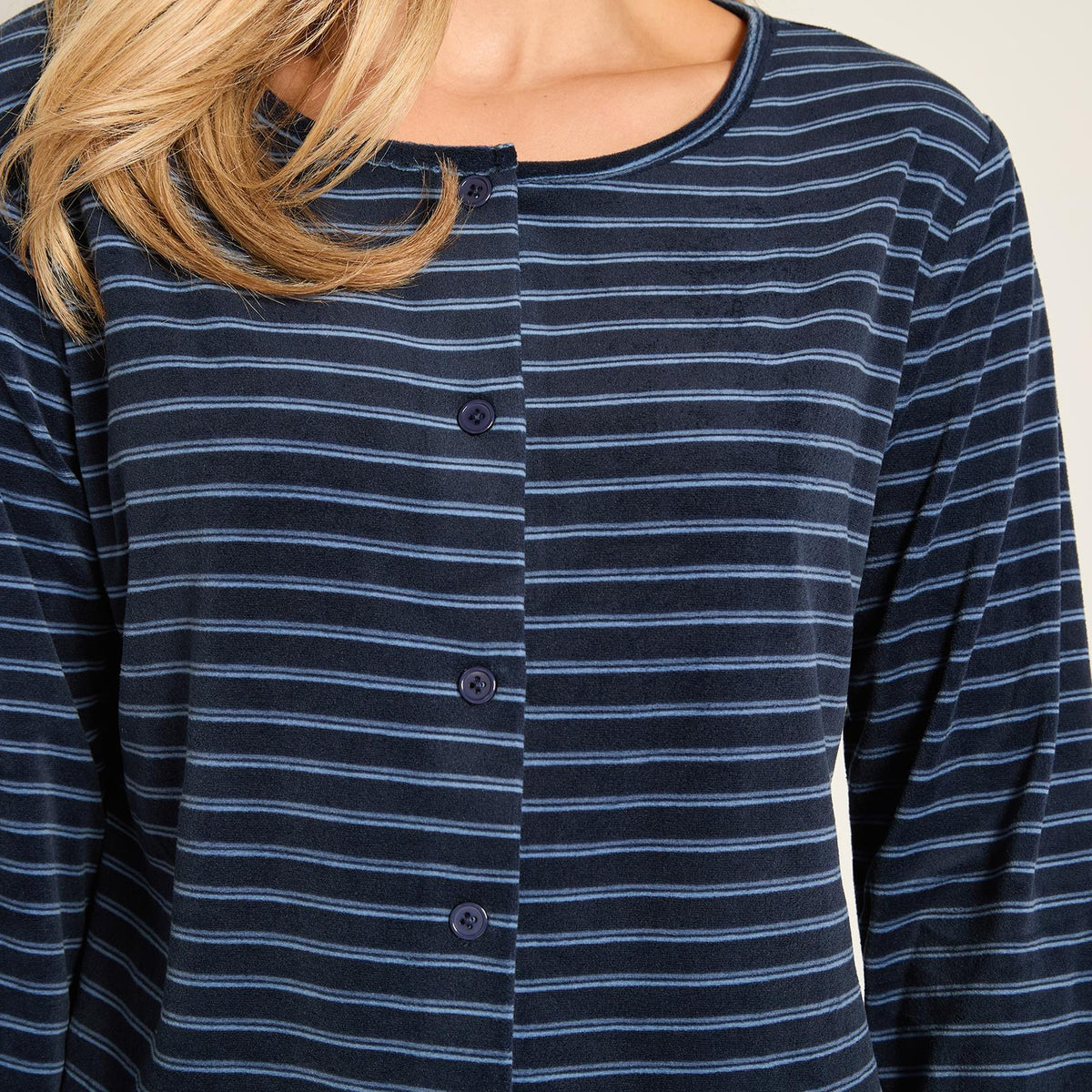 OHS Matte Velvet Loungewear Co-Ord Set Stripe Print Button Through Nightwear