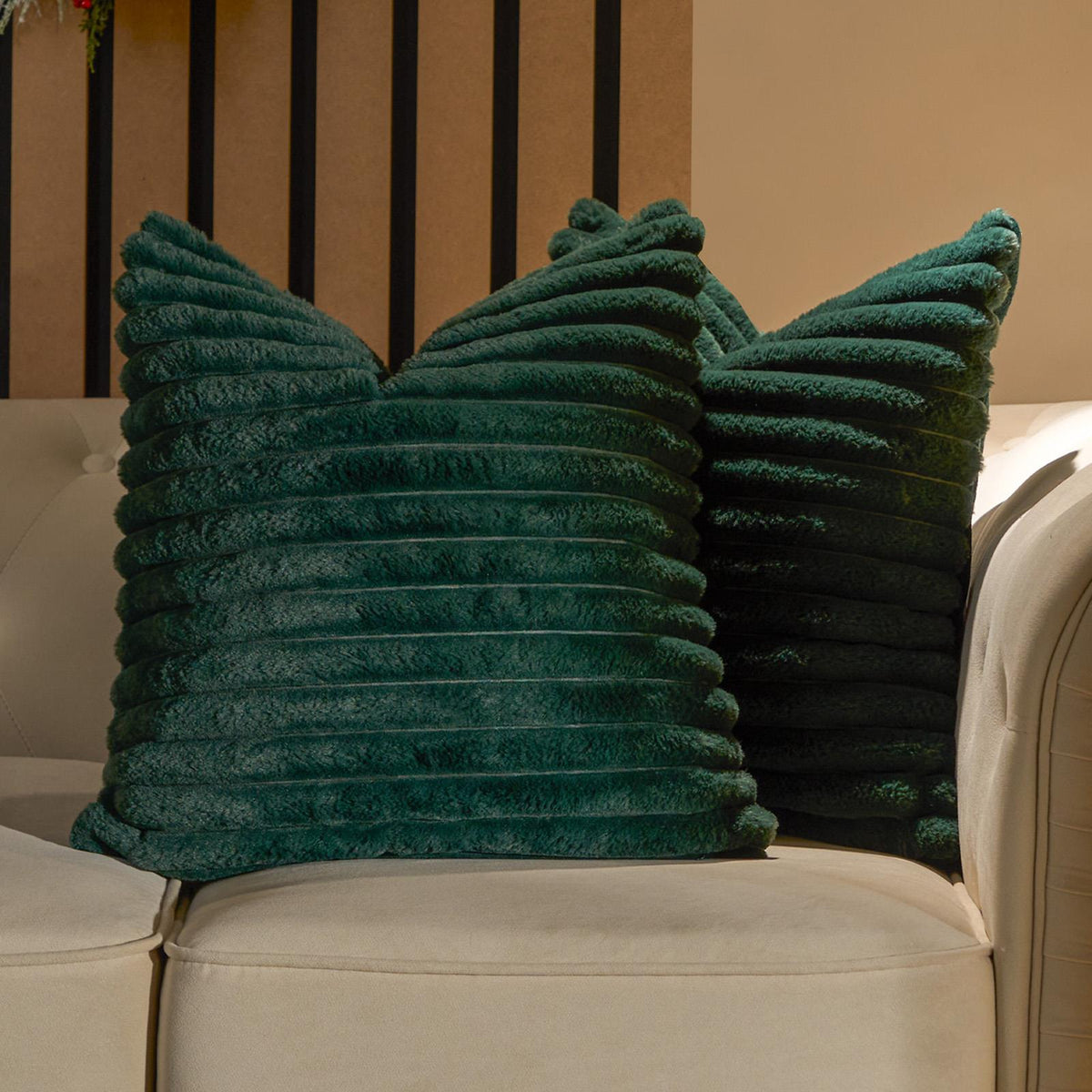 OHS Thick Rib Cushion Covers Faux Fur Soft Fleece Square Pillowcases Home Decor