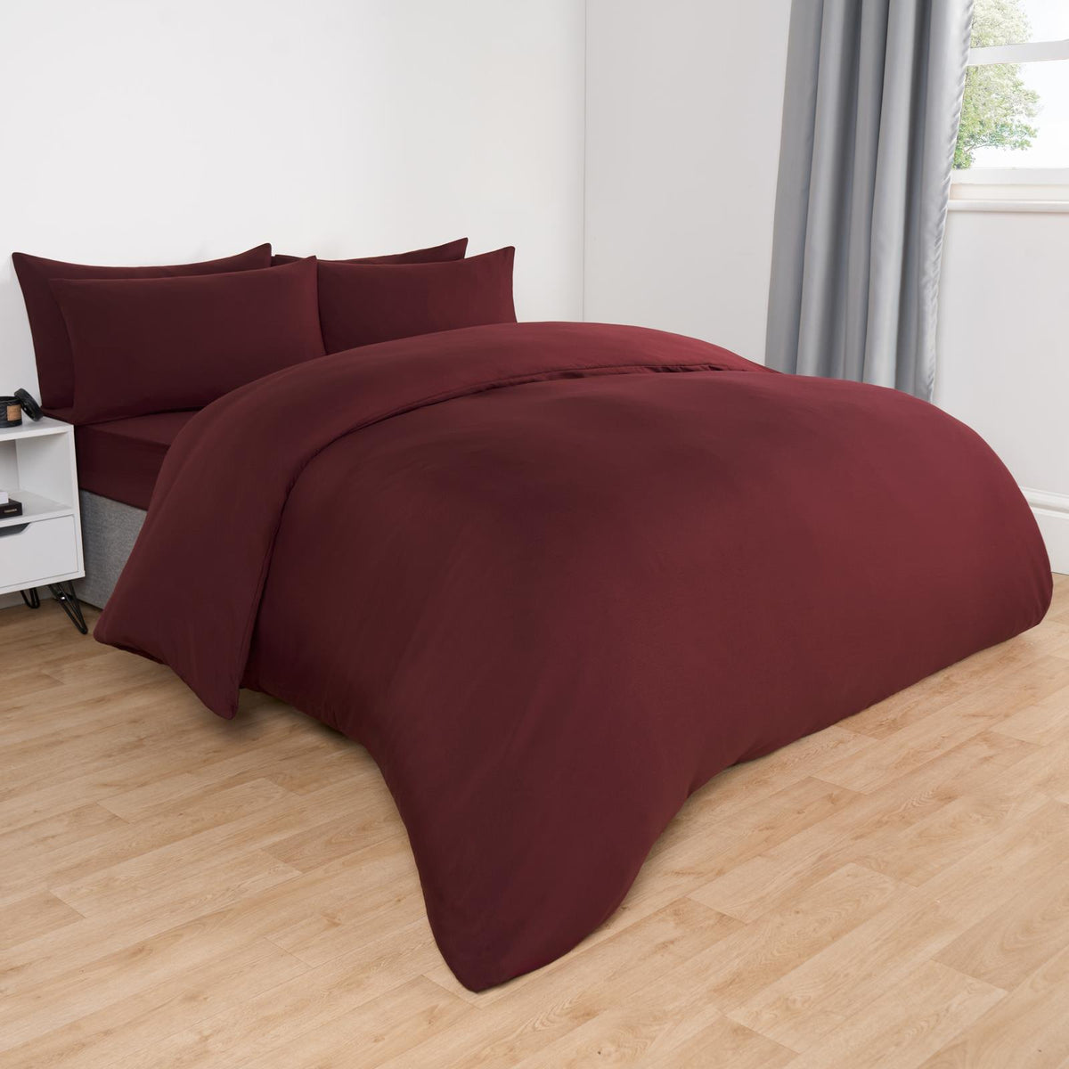 OHS Plain Duvet Cover & Pillowcase Reversible Bedding Set OR Fitted Sheet