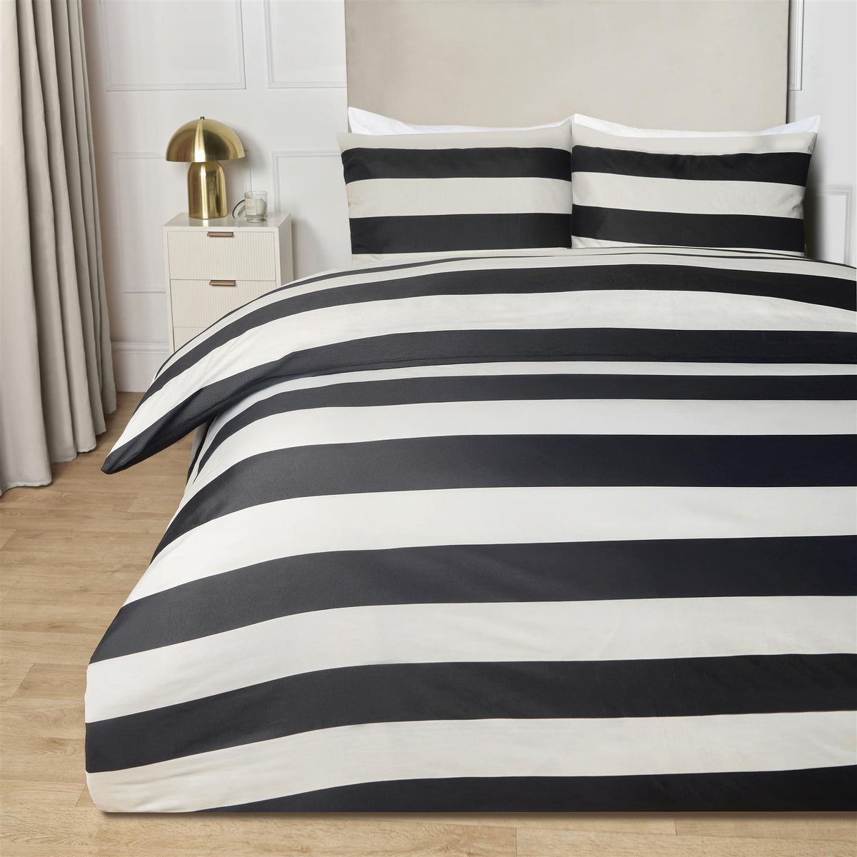 OHS Stripe Bedding Set Microfibre Reversible Duvet Cover with Pillowcase