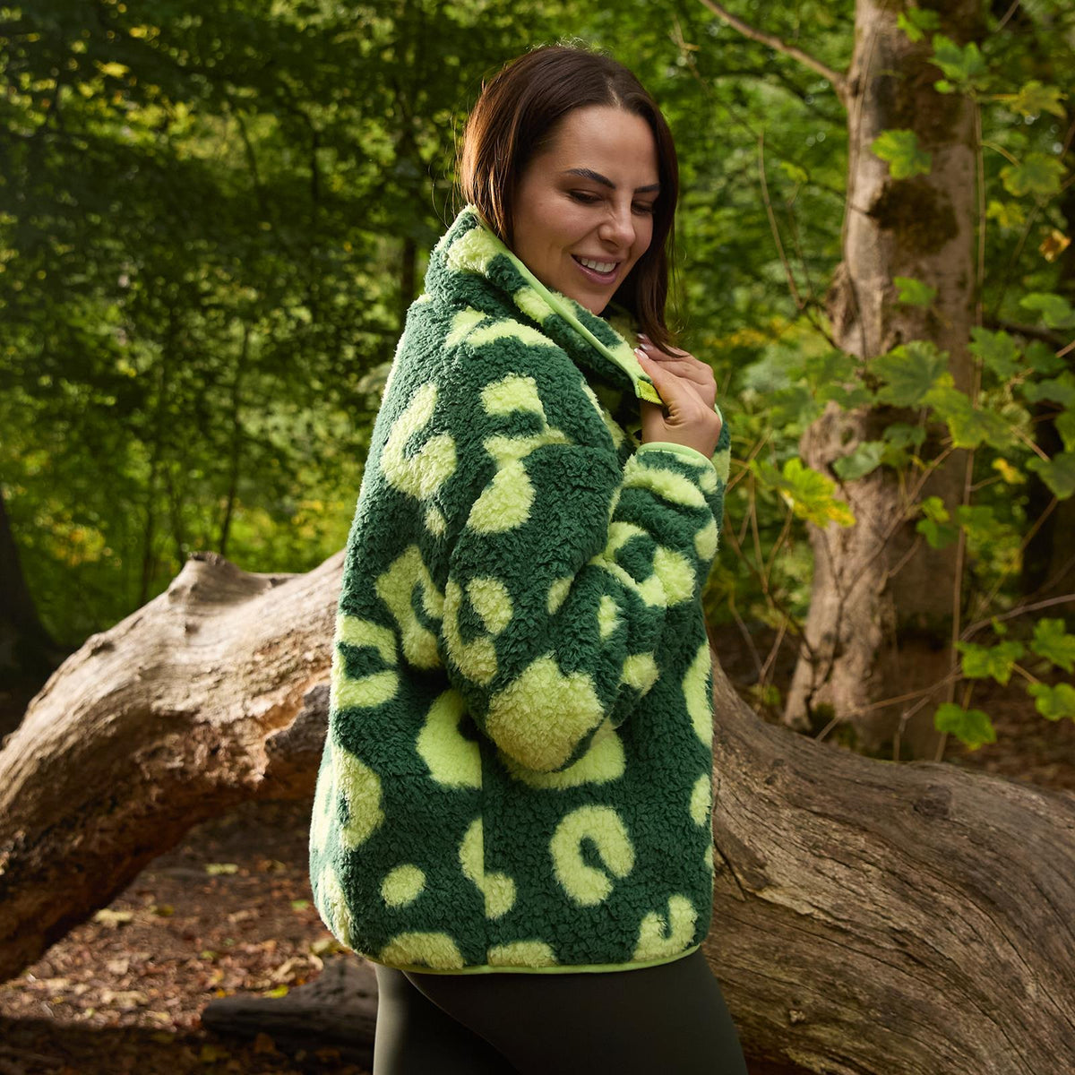 OHS Print Teddy Fleece Half Zip Jumper Womens Pullover Sweatshirt Long Sleeve