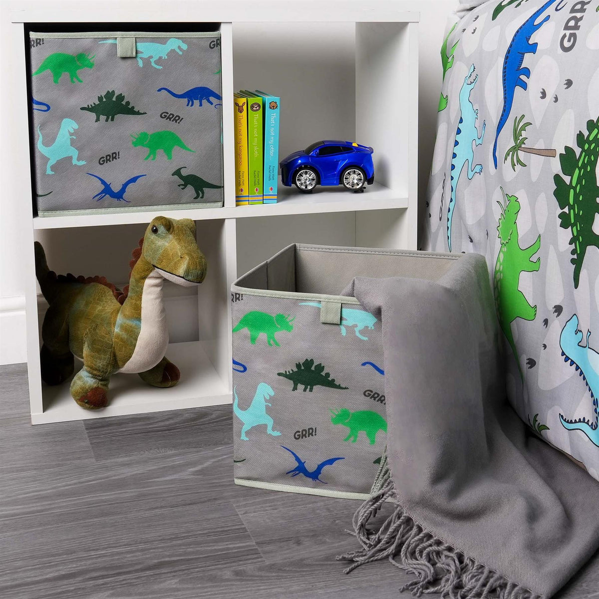 OHS Multi Pack Dinosaur Print Storage Boxes Folding Set Square Easy Space Cube
