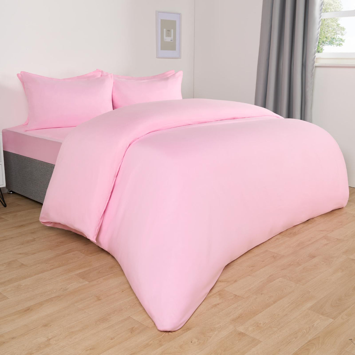 OHS Plain Duvet Cover & Pillowcase Reversible Bedding Set OR Fitted Sheet