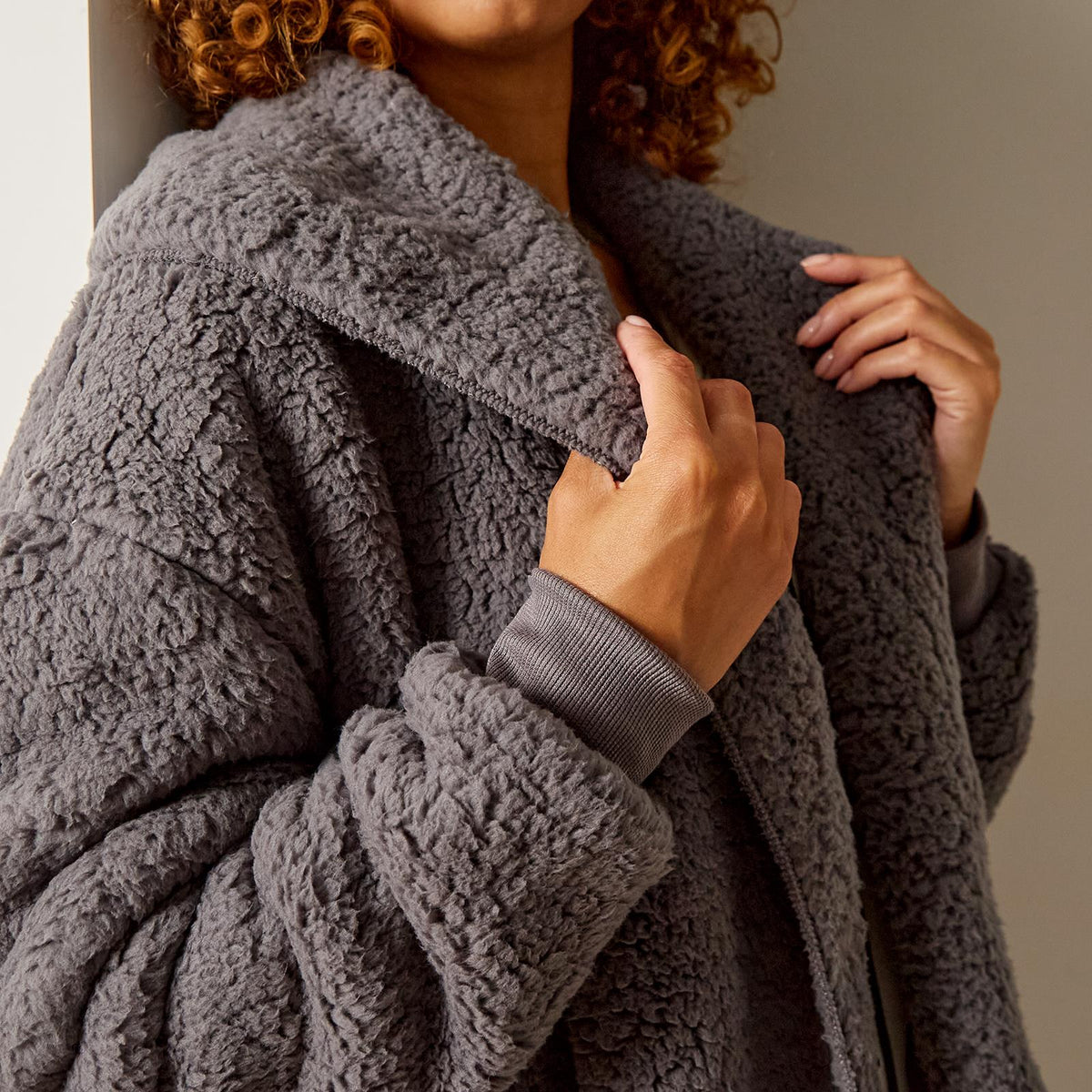 OHS Waterfall Cardigan Warm Teddy Fleece Open Front Wrap Loungewear Outwear