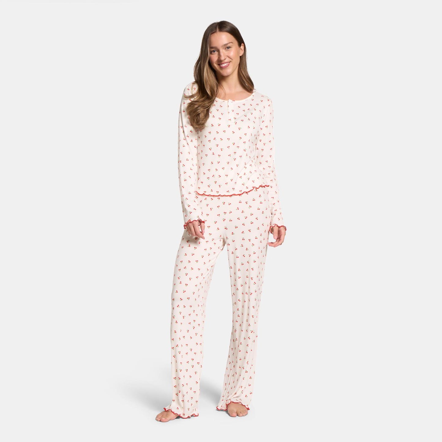 OHS Print Jersey Pyjama Set Womens Lettuce Edge Sleepwear Nightwear Loungewear