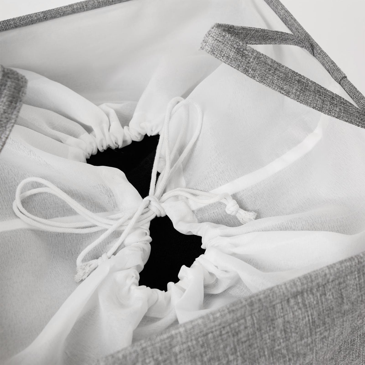 Laundry Basket Bag Foldable Drawstring Clothes Bin Organiser Faux Linen Handles