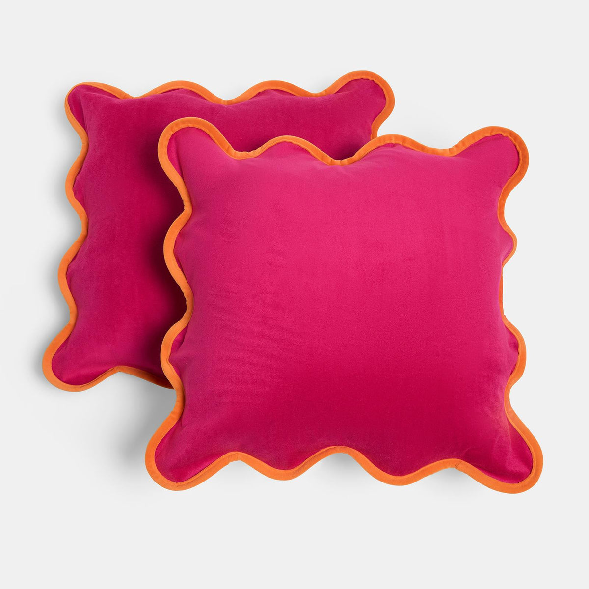 OHS Scallop Edge Cushion Covers Matte Velvet Square Pillowcases Filled Multipack