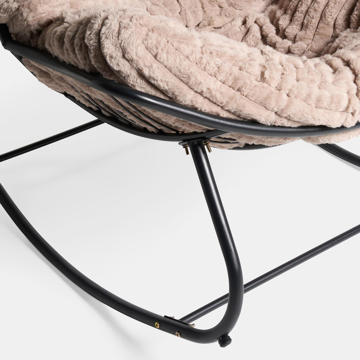 OHS Rocking Chair Ribbed or Smooth Faux Fur Upholstered Metal Frame Cushioned