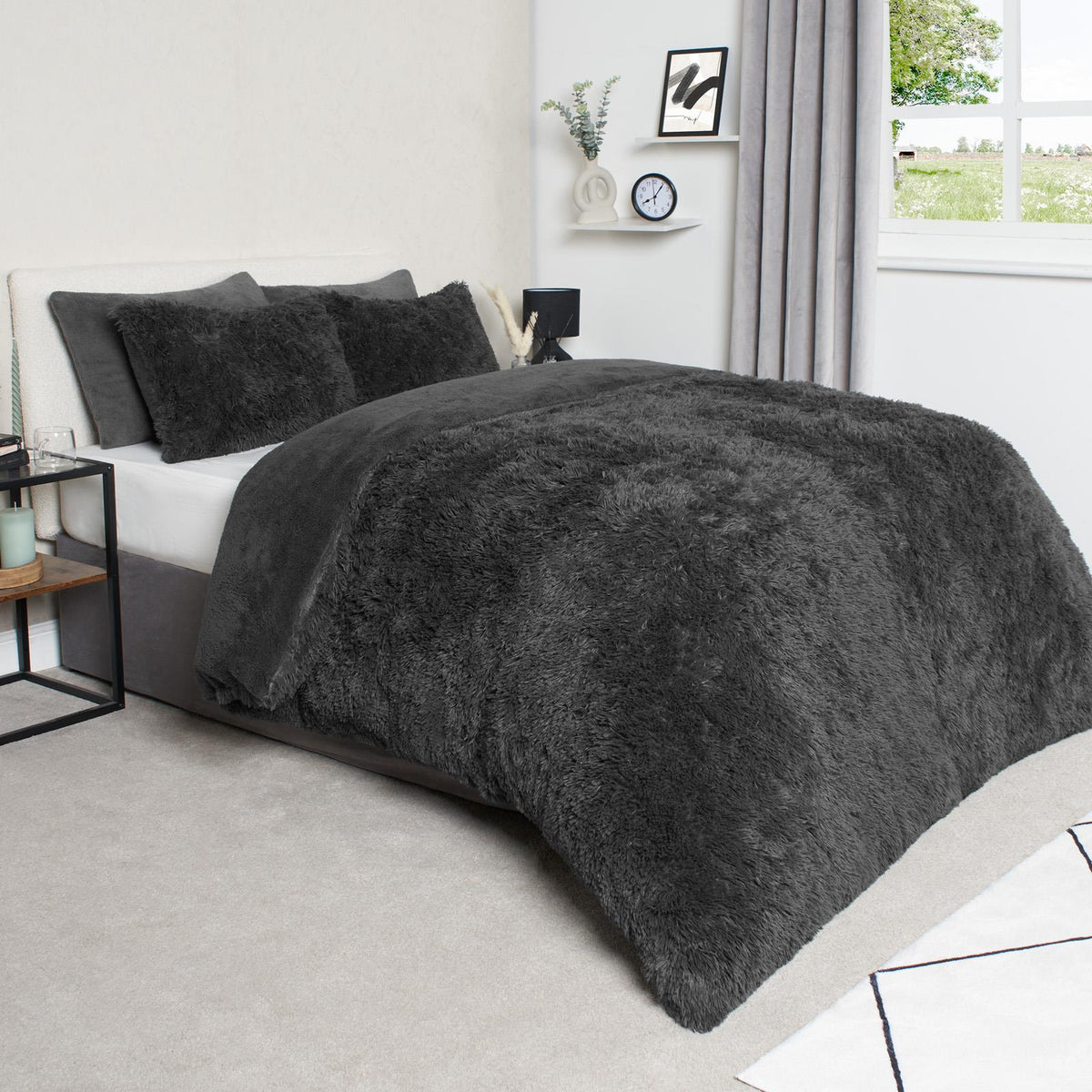 OHS Teddy Bedding Set Soft Fleece Faux Fur Fluffy Cosy Warm Duvet Cover