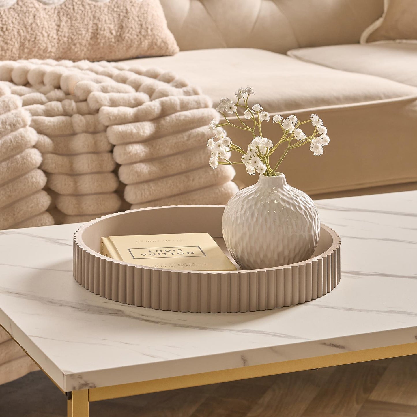 OHS Ribbed Decorative Tray Coffee Table Organiser Countertop Vanity Storage