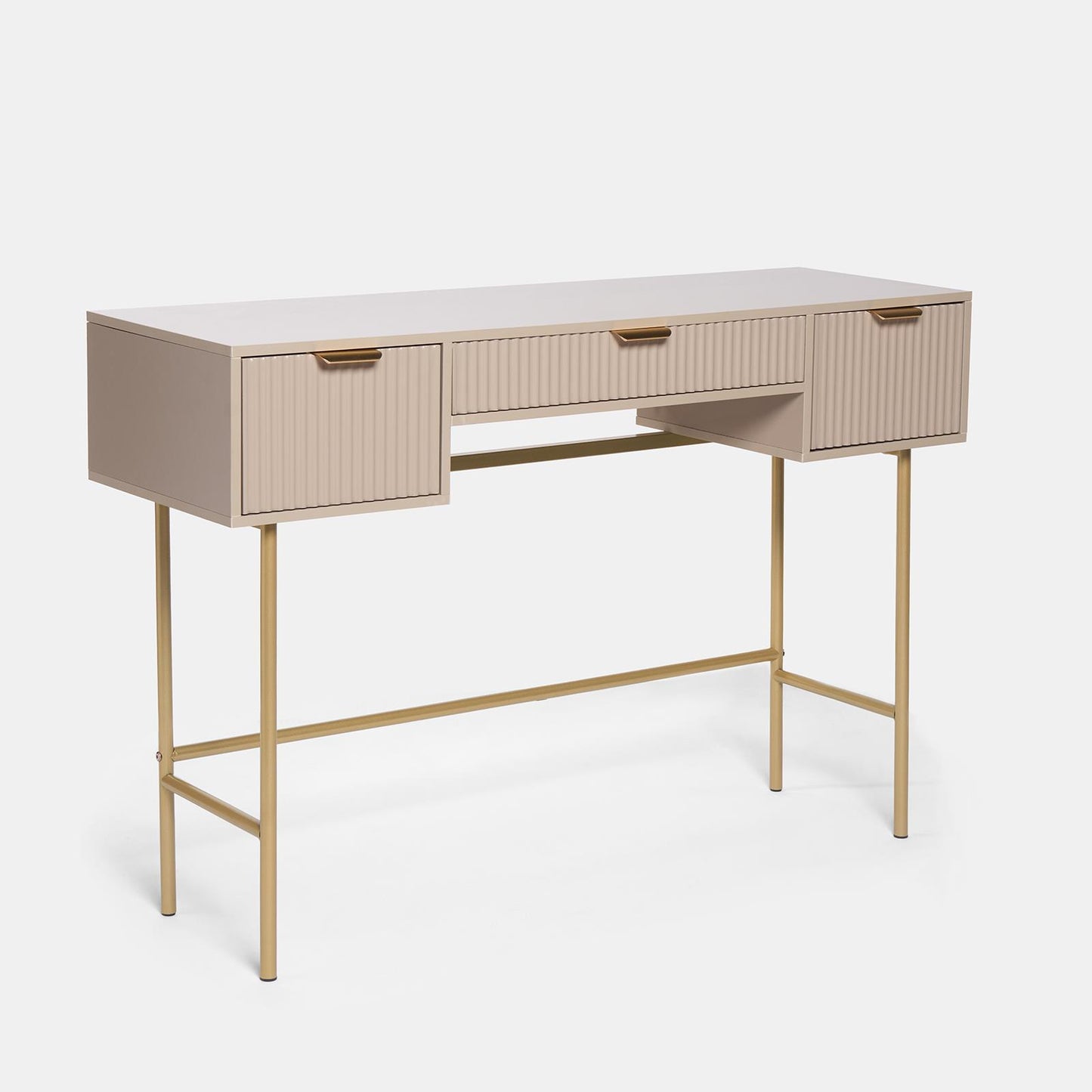 OHS Ribbed Dressing Table Engineered Wood Makeup Vanity Desk with 3 Drawers