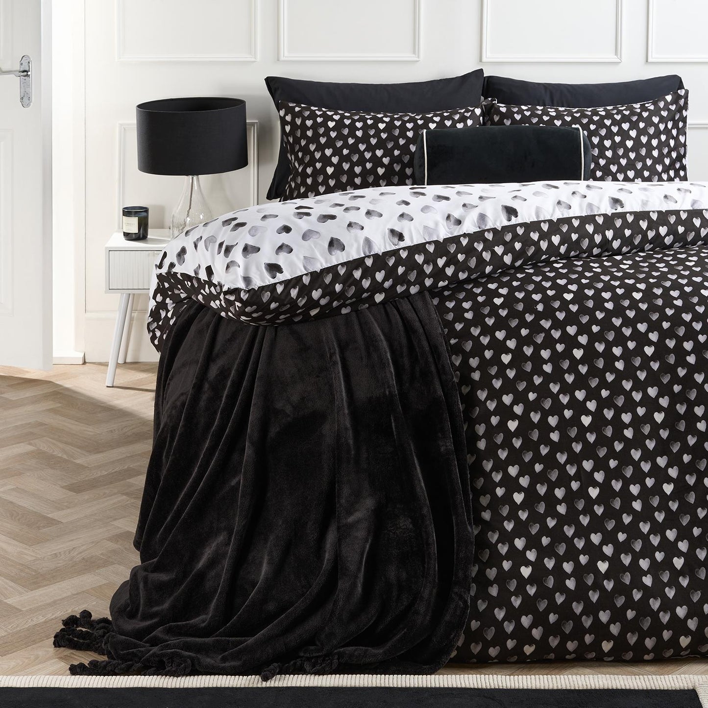 OHS Watercolour Bedding Set Hearts Microfibre Duvet Cover with Pillowcase
