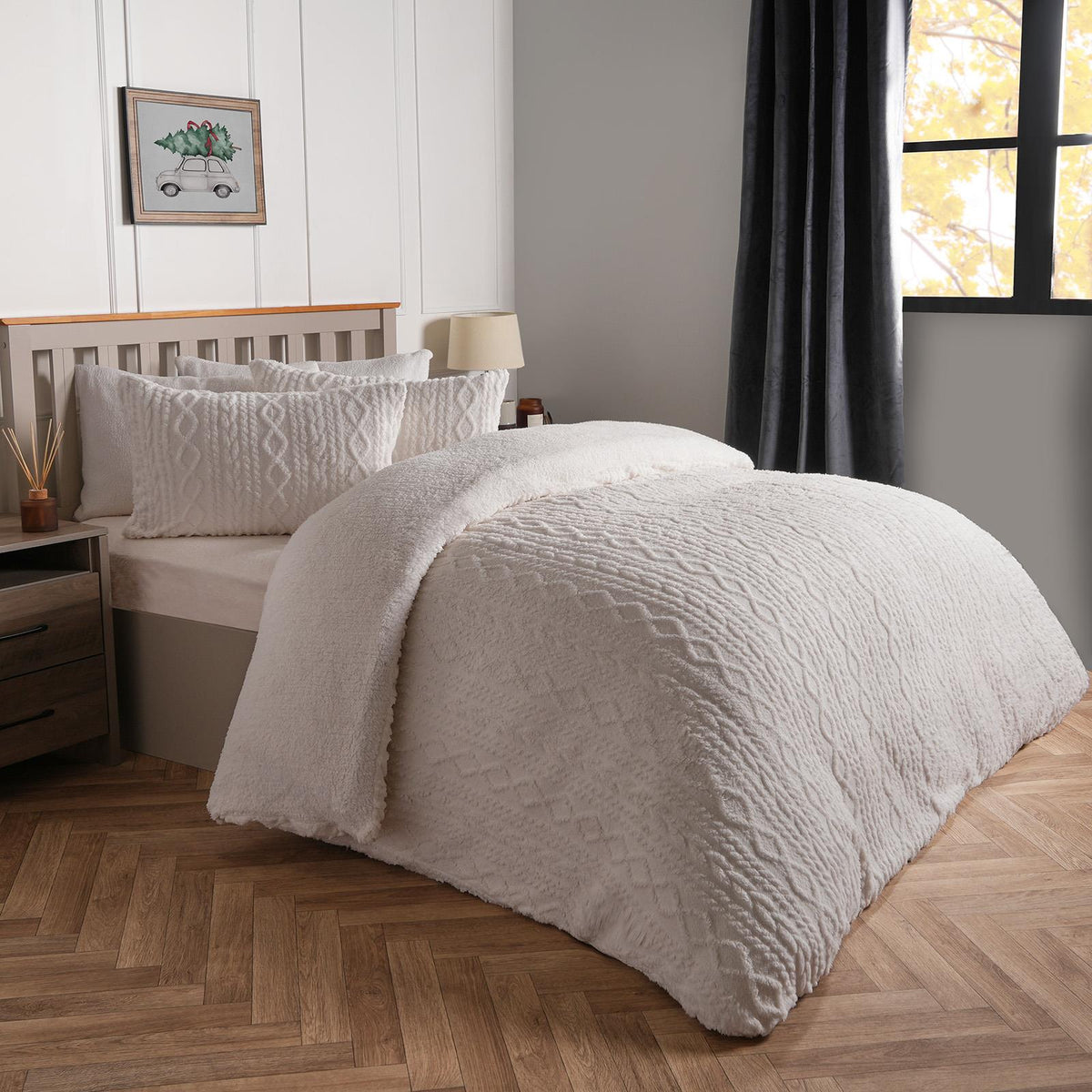 OHS Cable Knit Bedding Set Reversible Fleece Quilt Duvet Cover with Pillowcase