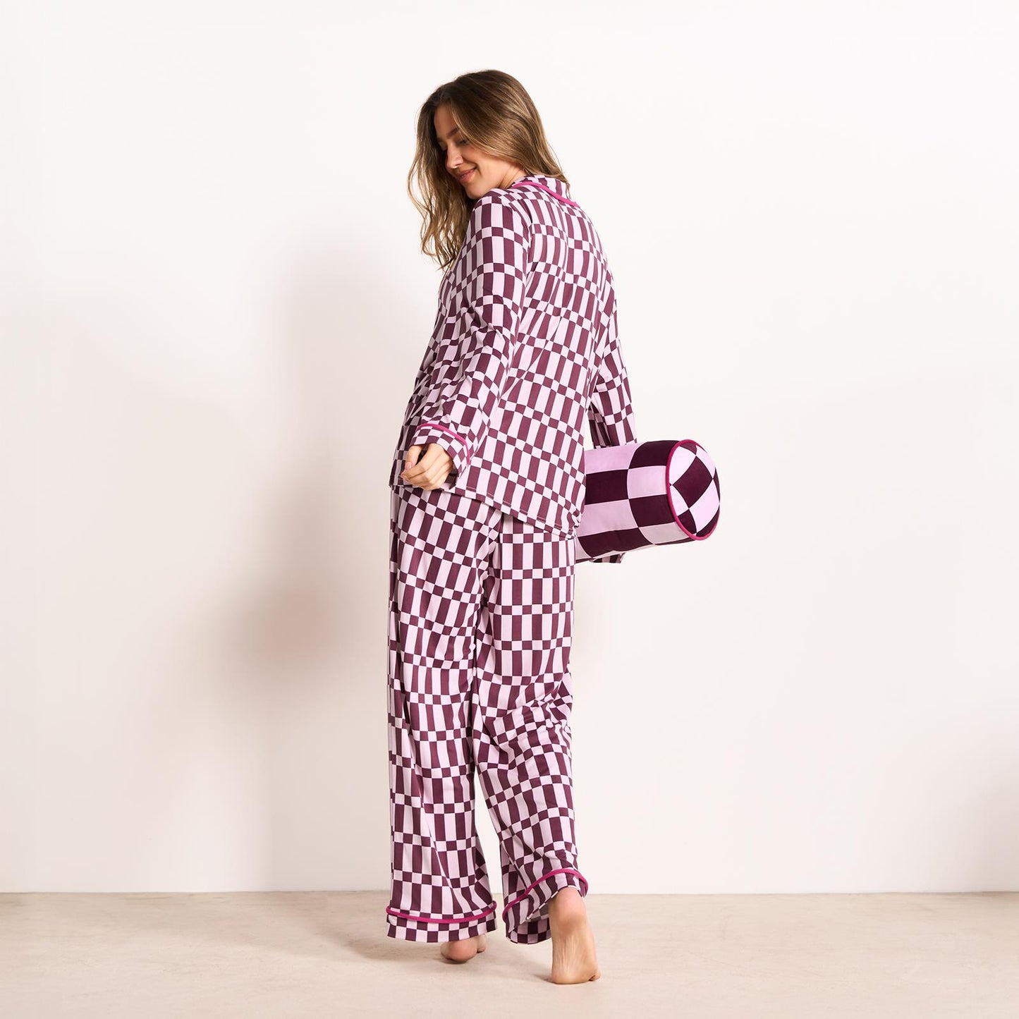 OHS Printed Piped Pyjama Set Jersey Button Through Nightwear Loungewear