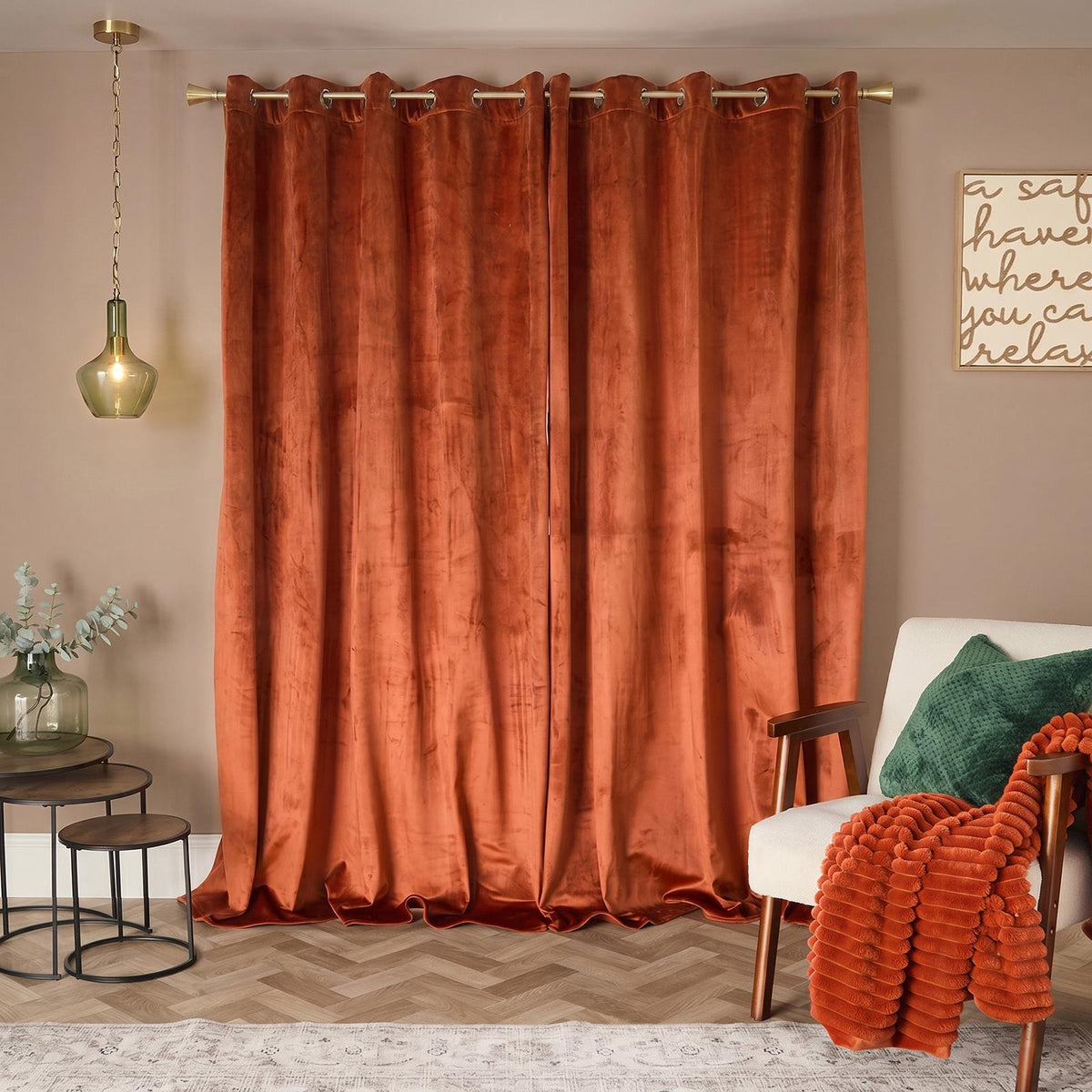 Thermal Matte Velvet Eyelet Curtains 2 Pair Of Ready Made Thick Fabric Ring Top