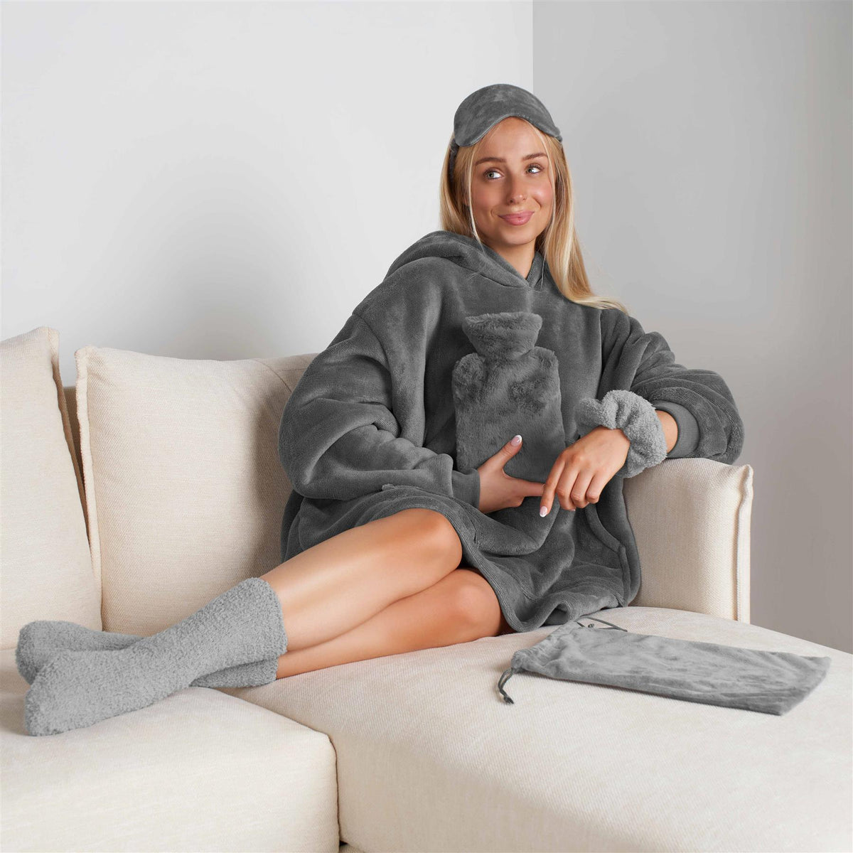 OHS Hot Water Bottle Gift Set Winter Warm Socks Eye Mask Scrunchie