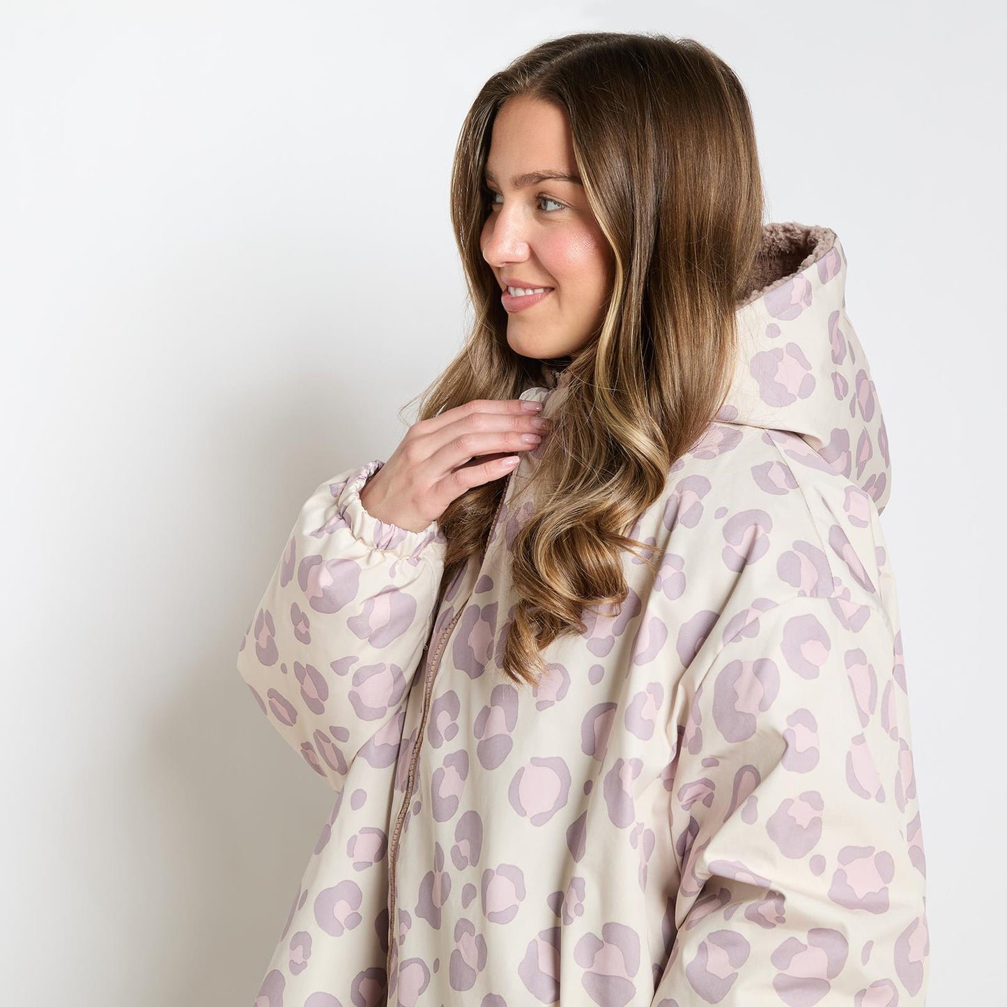 OHS Coat Drying Robe Animal Print Sherpa Lined Water Resistant Oversized