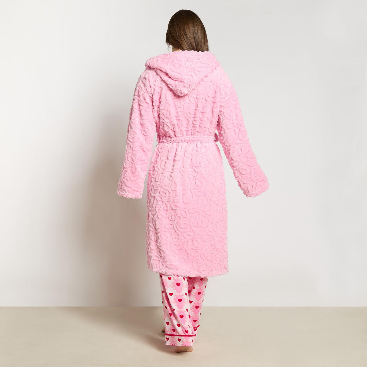 OHS Tufted Dressing Gown Soft Fleece Robe Thermal Bathrobe Hooded Loungewear