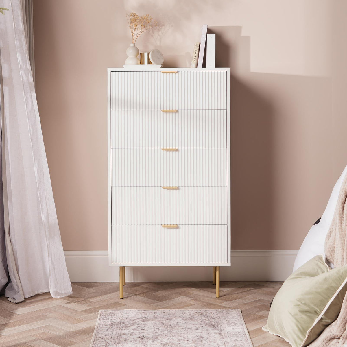 OHS Ribbed Drawer Unit Bedside Table 3/4/5/6 Draw Cabinet Nightstand Sideboard