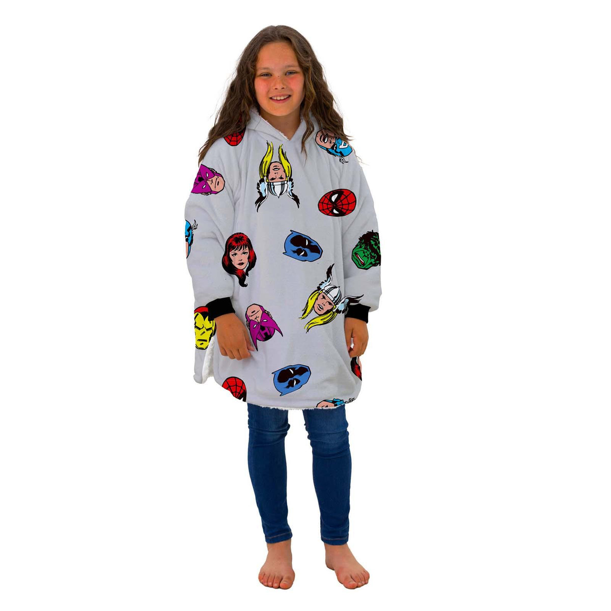 Marvel Comics Hoodie Blanket Sherpa Fleece Soft Oversized Jumper Throw, Grey