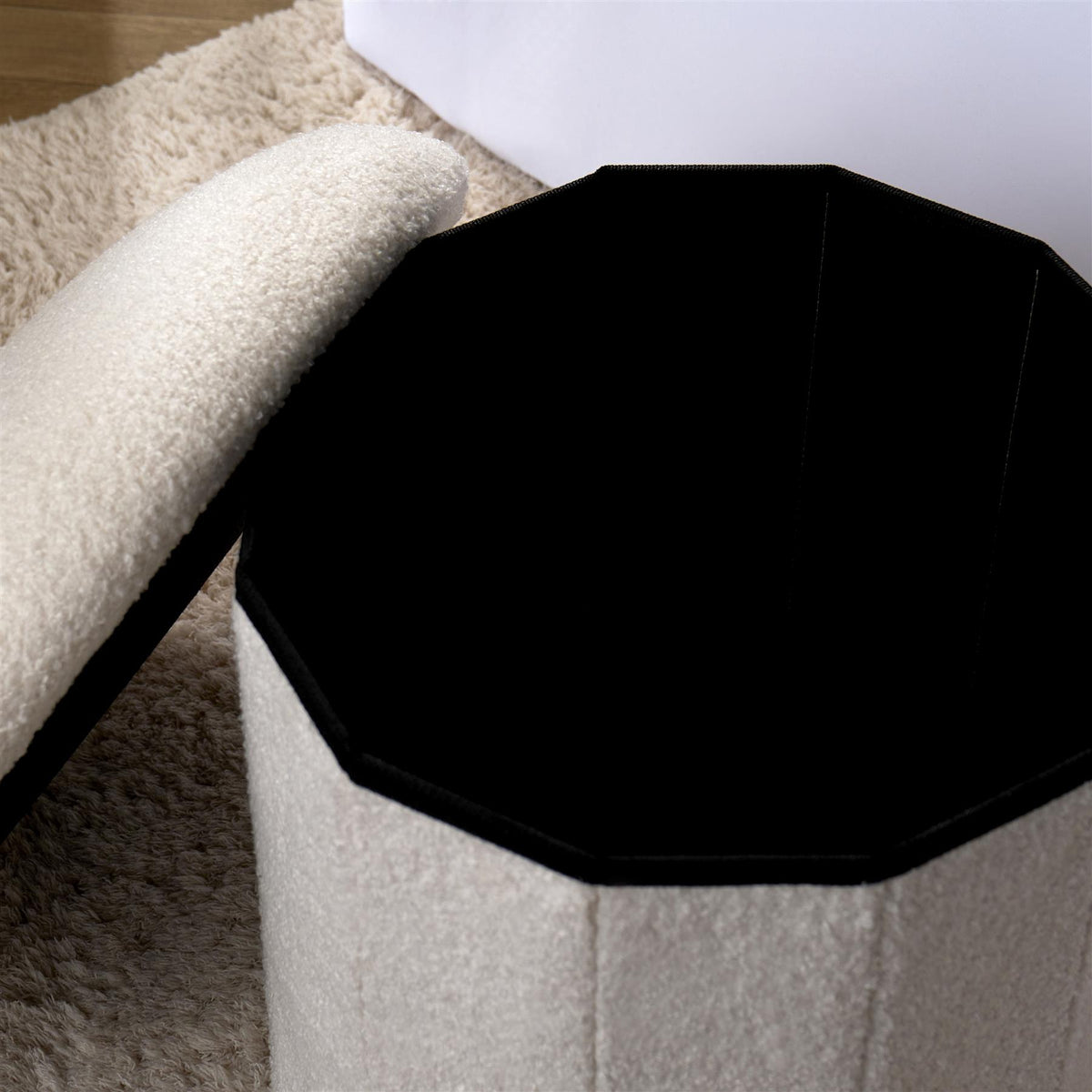 OHS Ottoman Boucle Storage Box Folding Footstool Cube Round Rectangle