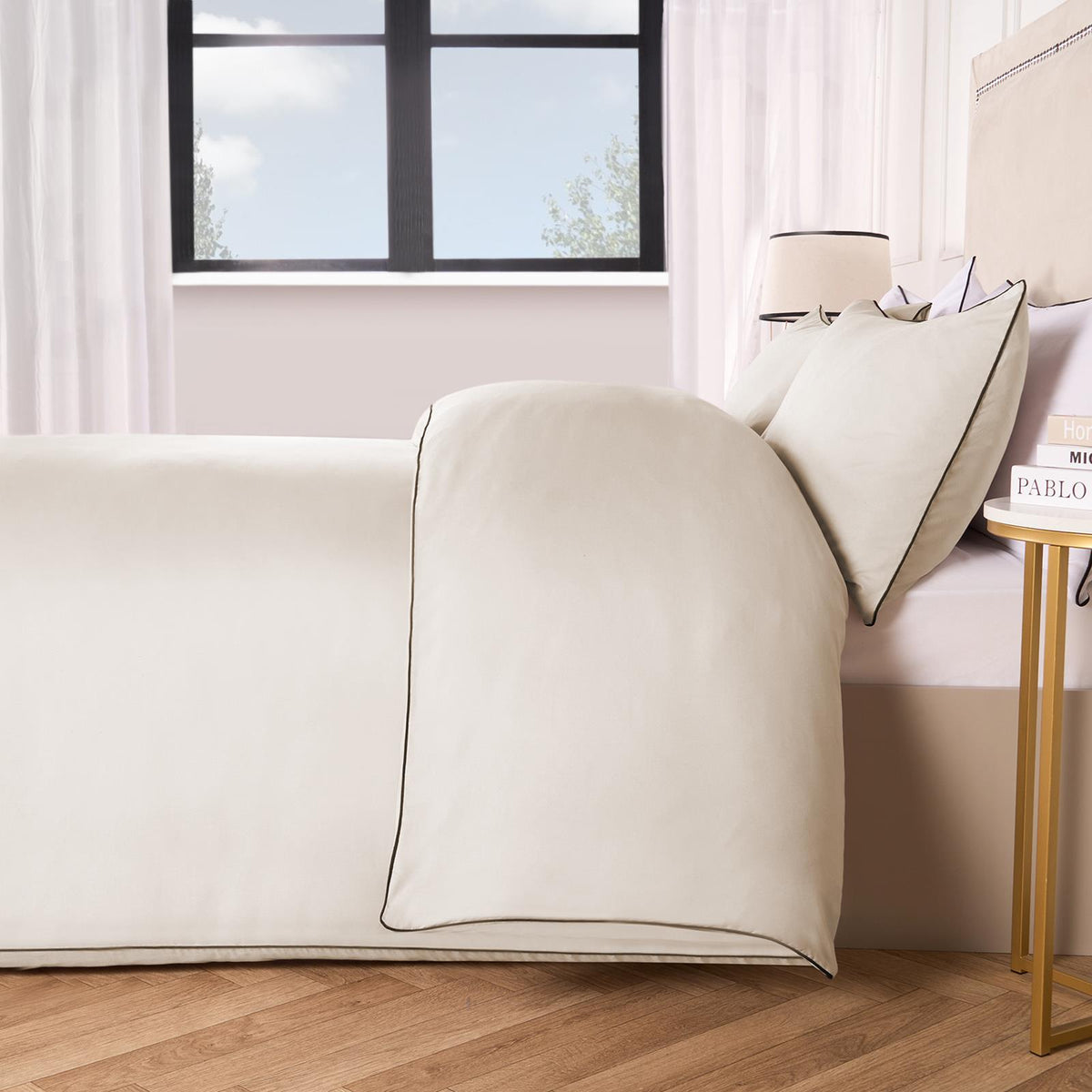 OHS Piped Edge Duvet Cover Set Soft Quilt Pillowcase Bedding Double King Size