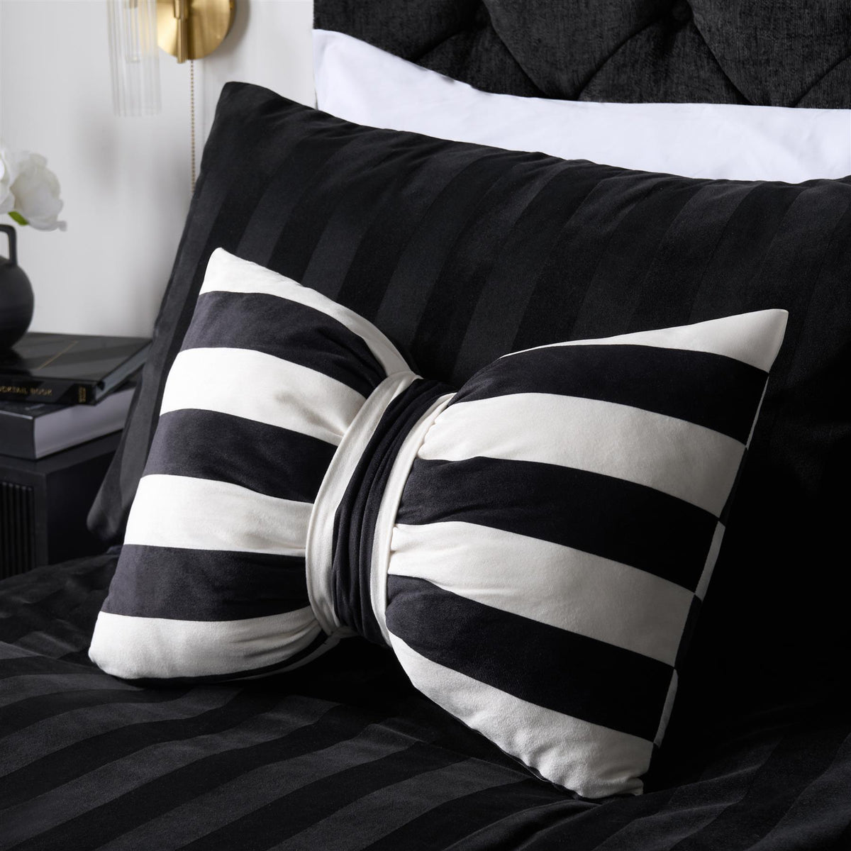 OHS Bow Shaped Cushion Striped Matte Velvet Novelty Decorative Scatter Pillow