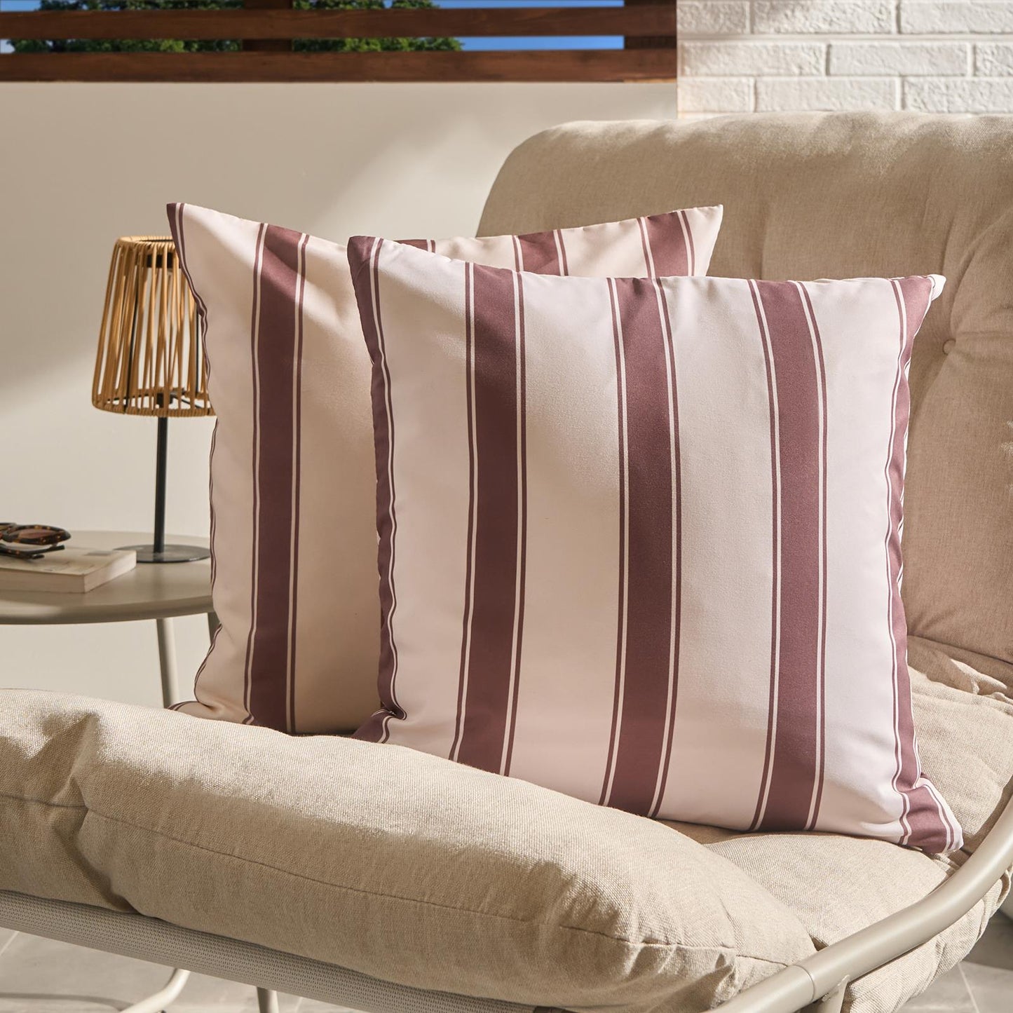 OHS Stripe Garden Cushion Covers 2 Pack Water Resistant Outdoor Indoor