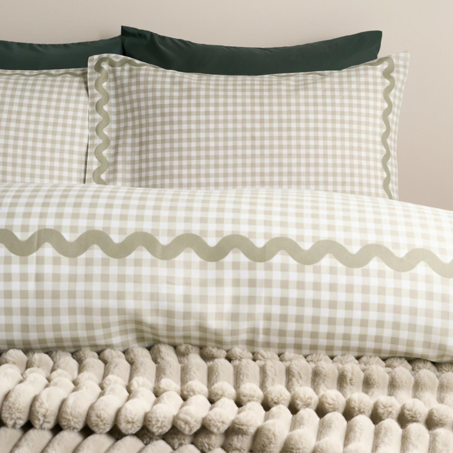 OHS Wave Border Bedding Set Microfibre Print Duvet Cover with Pillowcase