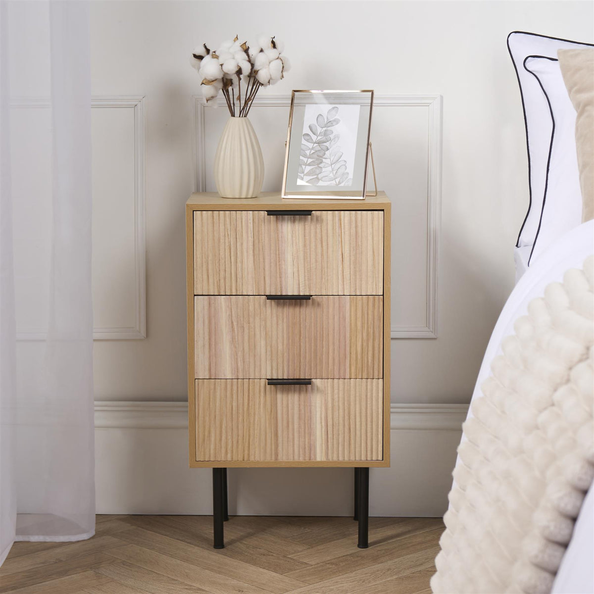 OHS Ribbed Drawer Unit Bedside Table 3/4/5/6 Draw Cabinet Nightstand Sideboard