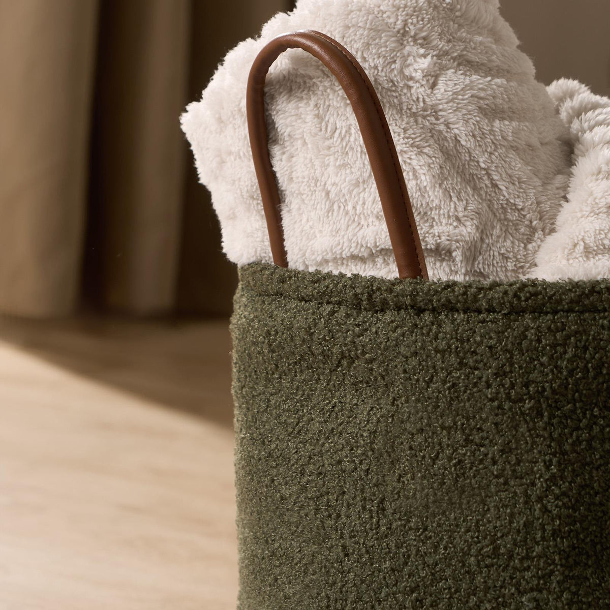 OHS Storage Basket Handles Boucle Fleece Laundry Clothes Organiser