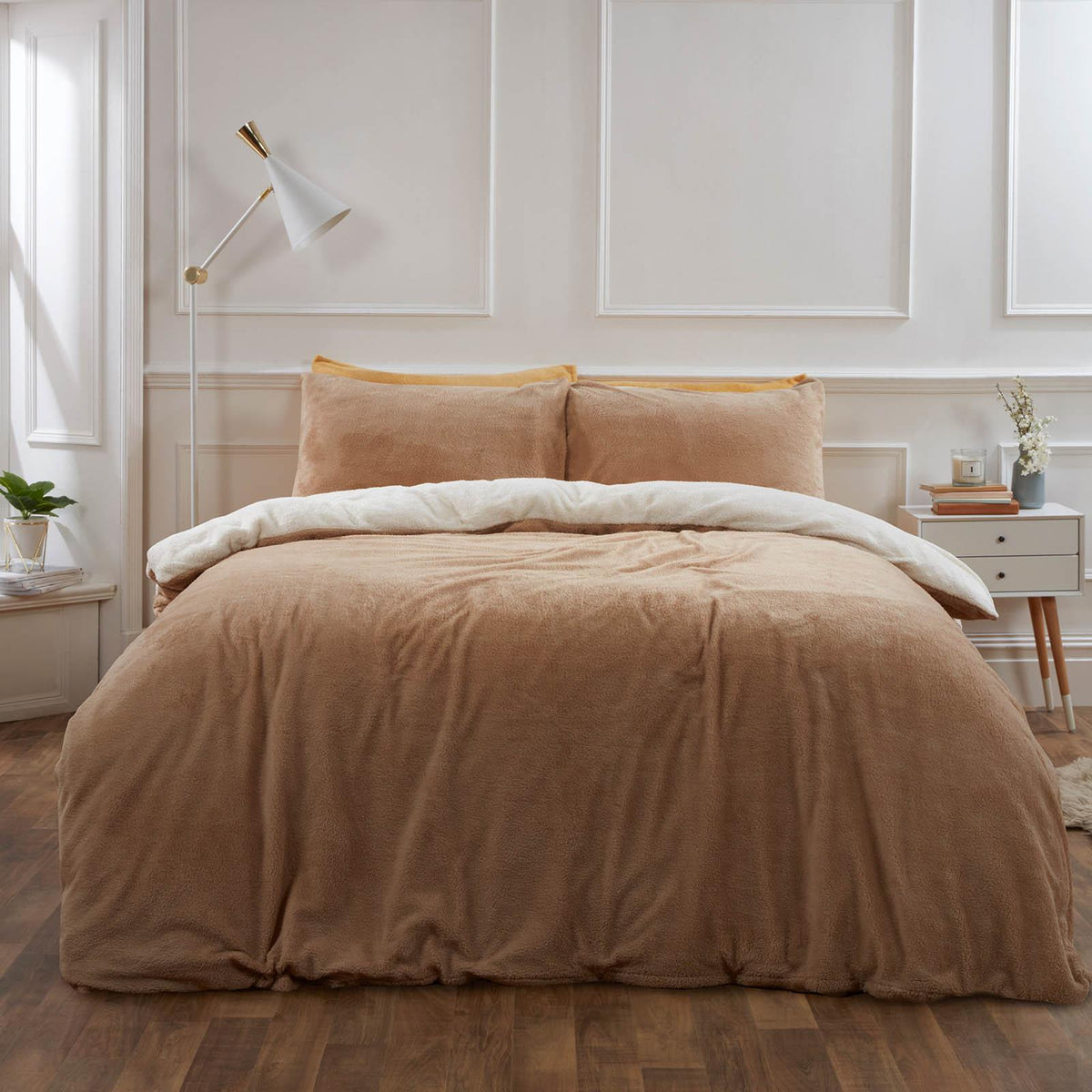 OHS Reversible Teddy Fleece Duvet Cover with Pillowcase Bedding Set Grey