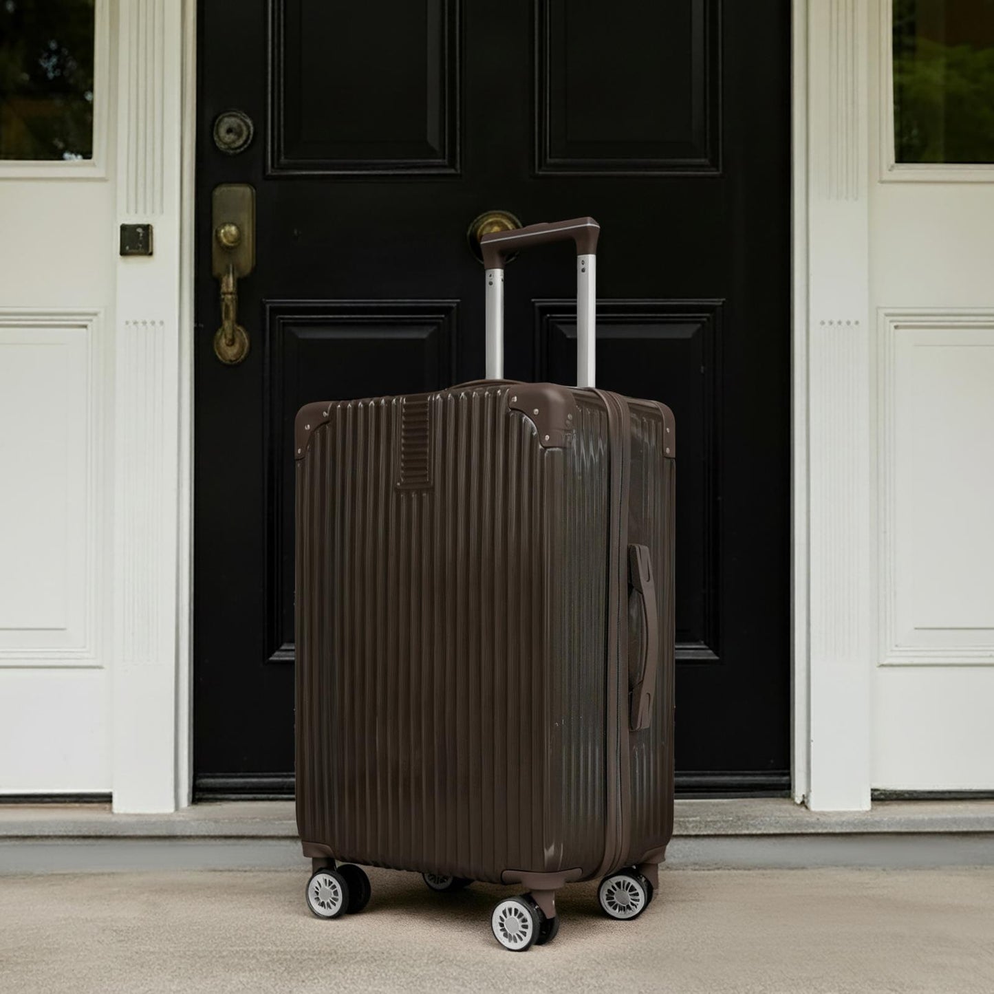 OHS Metallic Effect Suitcase Set 3-Piece Hard Shell Luggage 4 Wheel ABS