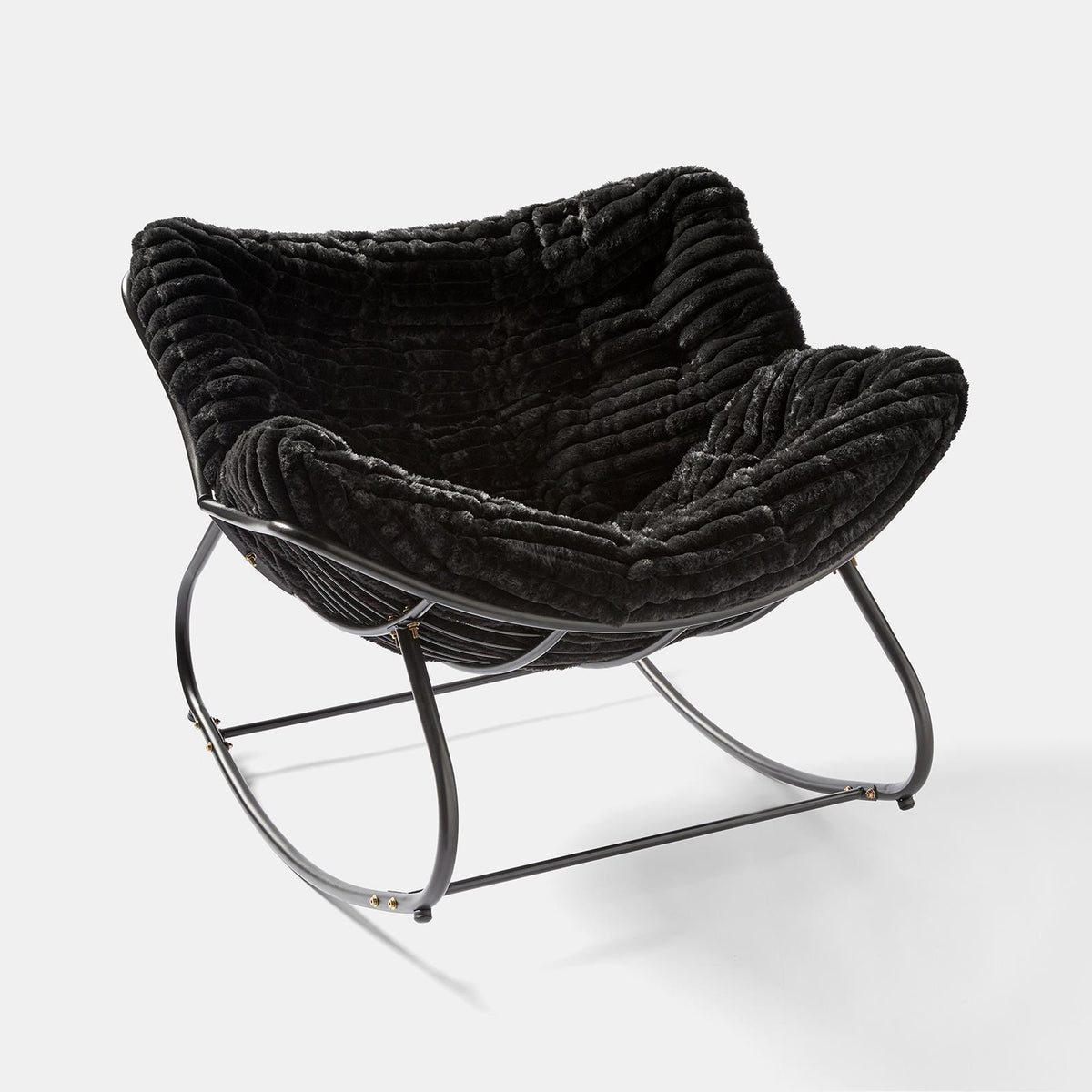 OHS Rocking Chair Ribbed or Smooth Faux Fur Upholstered Metal Frame Cushioned