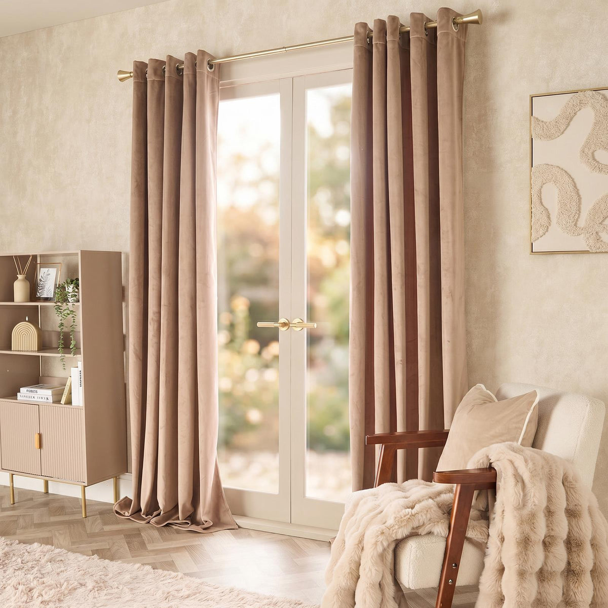 Thermal Matte Velvet Eyelet Curtains 2 Pair Of Ready Made Thick Fabric Ring Top