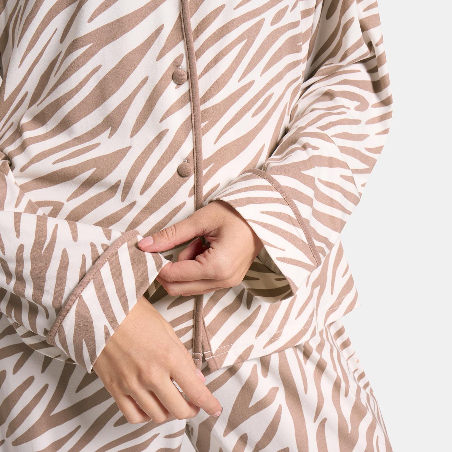OHS Zebra Print Pyjama Set Womens Jersey Button Through Nightwear Loungewear
