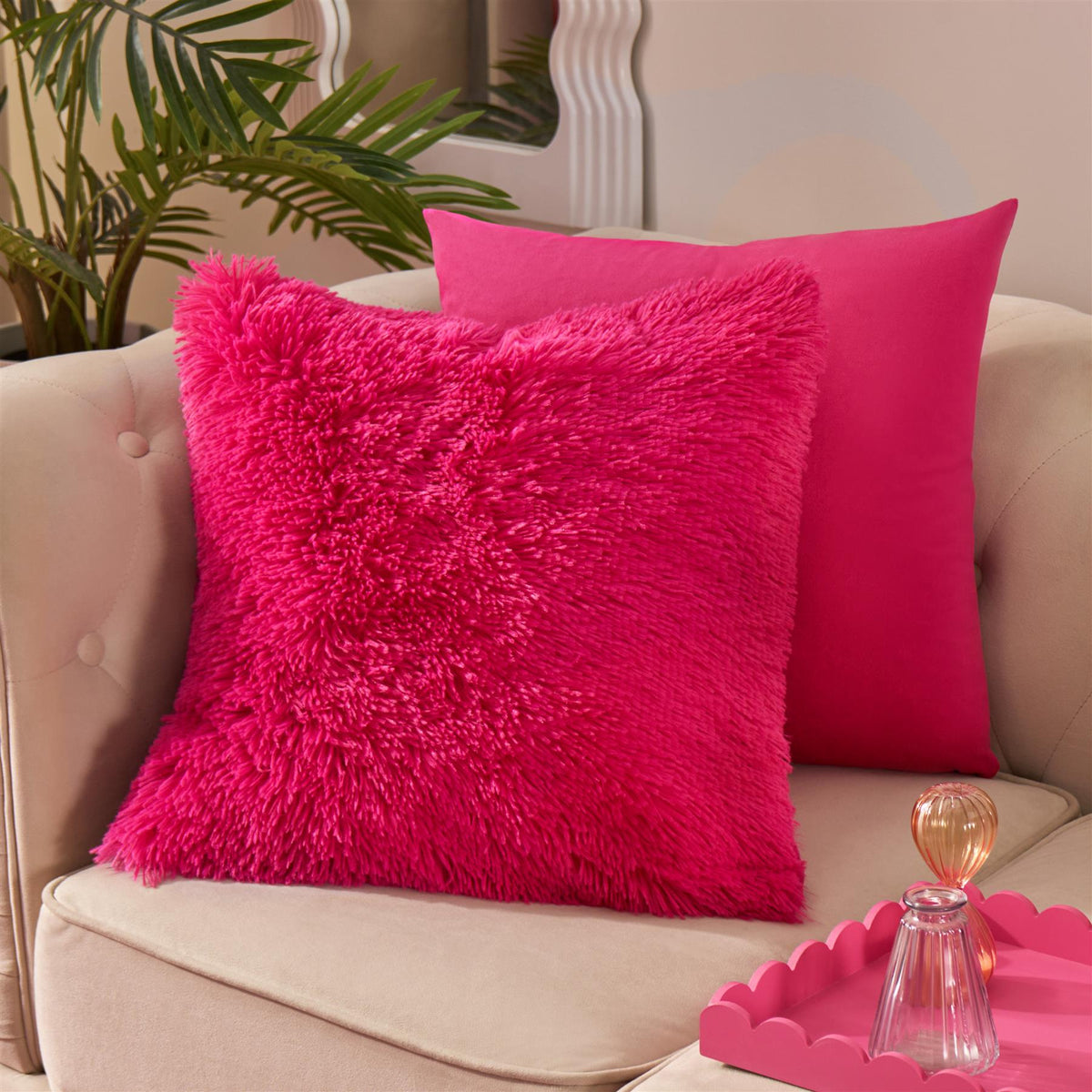 OHS Fluffy Cushion Covers 2 Pack Soft Fleece Square Pillowcases Home Decor
