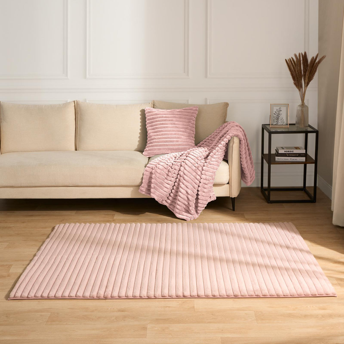 Faux Fur Rug Living Room Ribbed Large Mat Luxury Carpet Anti Slip Floor Runner