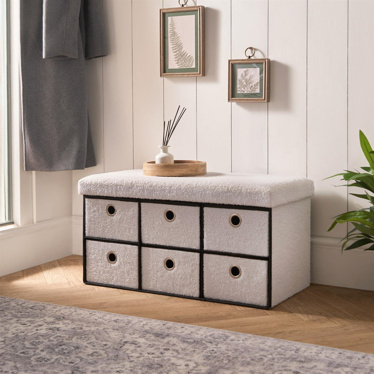 Storage Cube Unit 6 Draw Ottoman Space Saving Velvet Chest Shoe Boucle Organiser