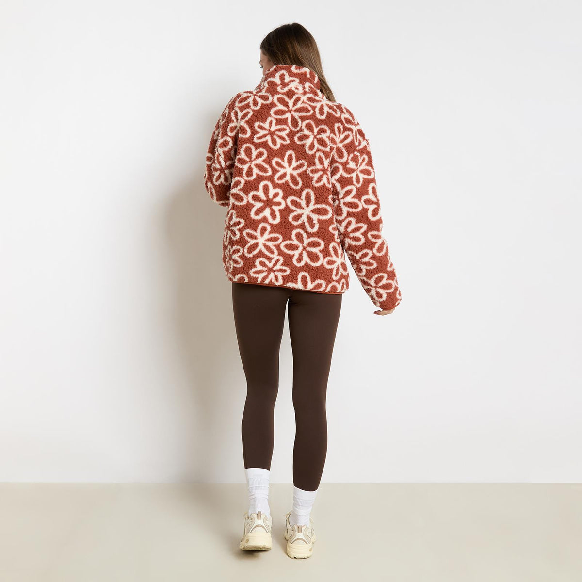 OHS Print Teddy Fleece Half Zip Jumper Womens Pullover Sweatshirt Long Sleeve