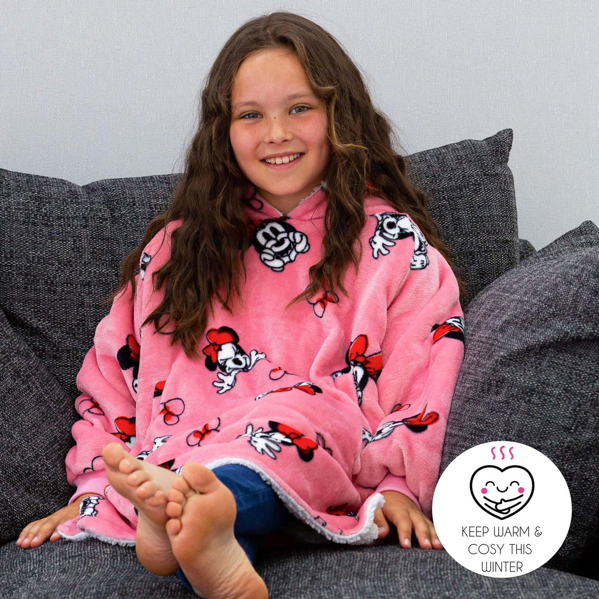 Minnie Mouse Hoodie Blanket Oversized Wearable Soft Sherpa Fleece Throw, Pink