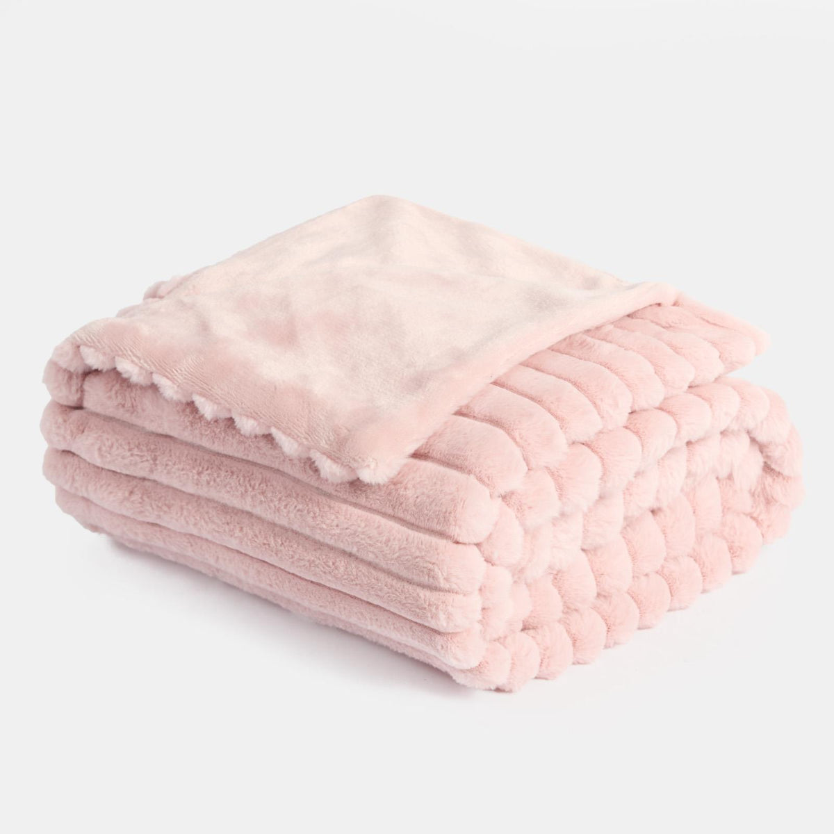 OHS Faux Fur Ribbed Fleece Throw Over Bed Blanket Warm Supersoft