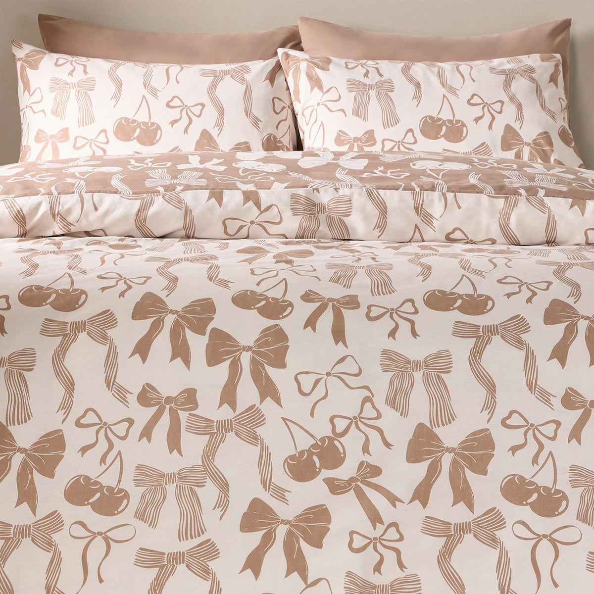 OHS Bow Reversible Duvet Cover Set with Pillowcase Polycotton Microfibre Bedding
