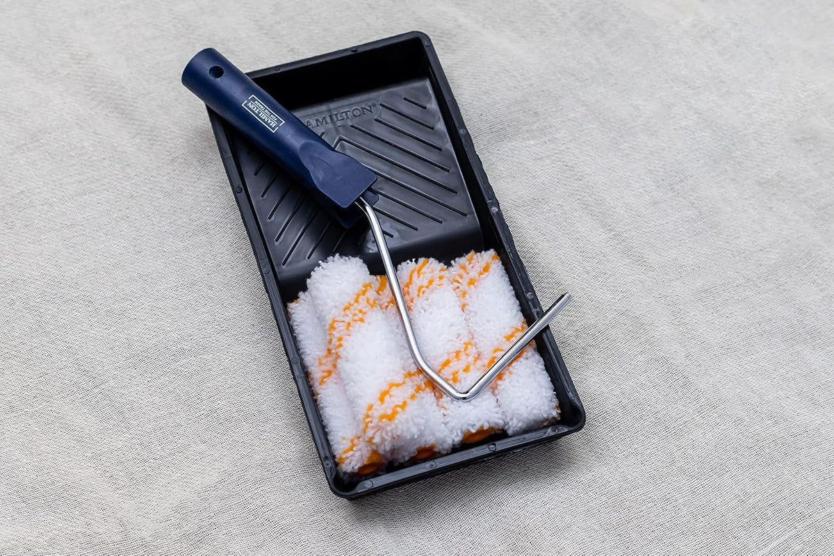 Hamilton for The Trade 7 Piece Medium Pile Paint Roller Set with Tray, 4", White/Orange/Blue
