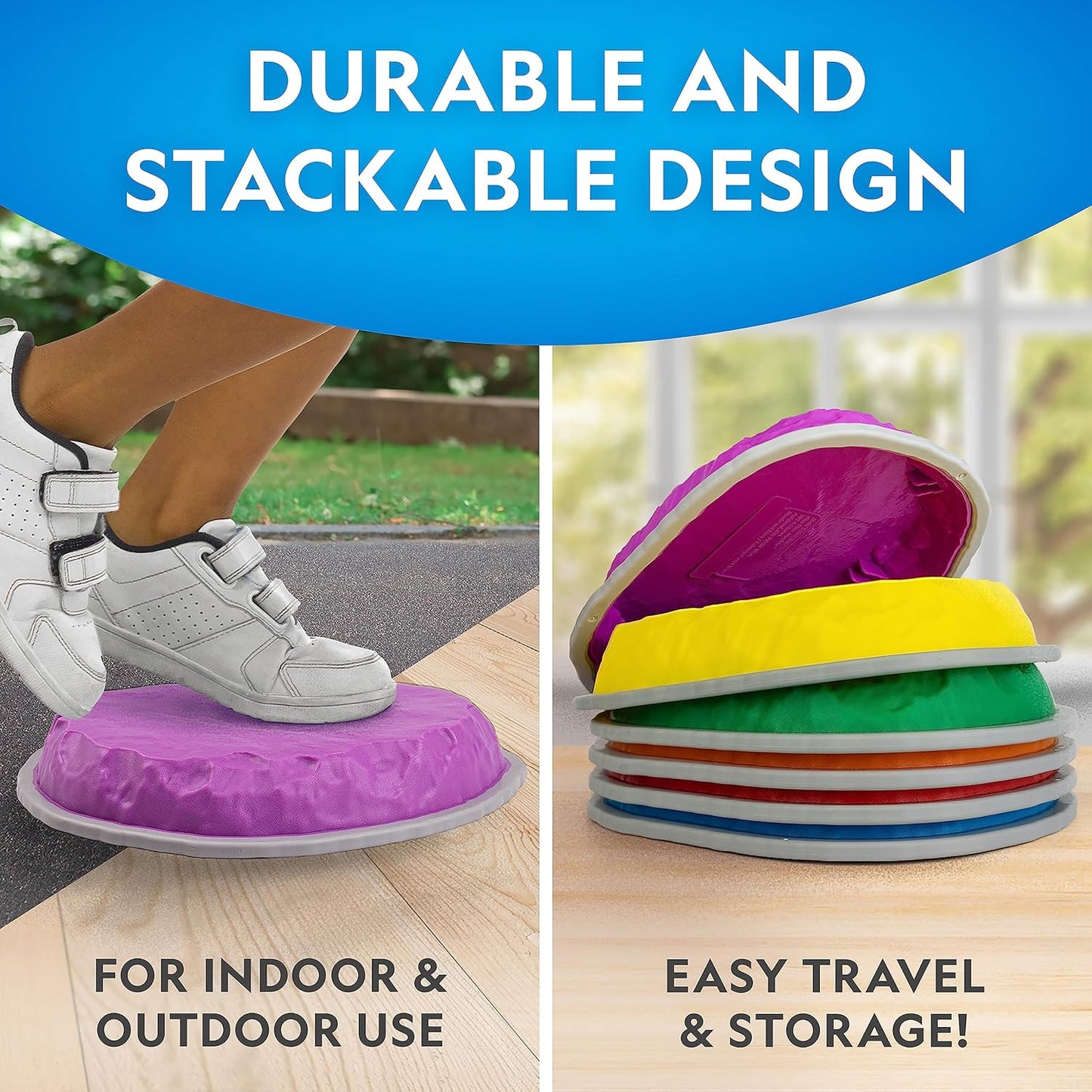 NATIONAL GEOGRAPHIC Stepping Stones for Kids – 10 Durable, Non-Slip Stones Encourage Toddler Balance & Motor Skills, Indoor & Outdoor Toys