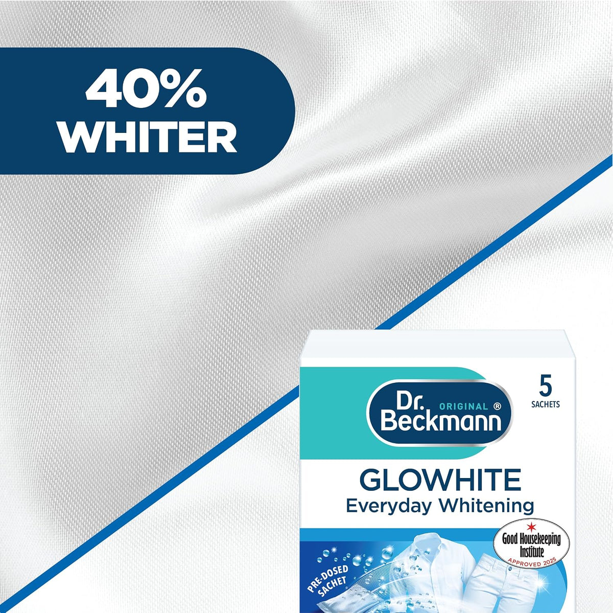 Dr. Beckmann Glowhite, In-Wash Sachets, Brighter White Laundry, 5 x 40g