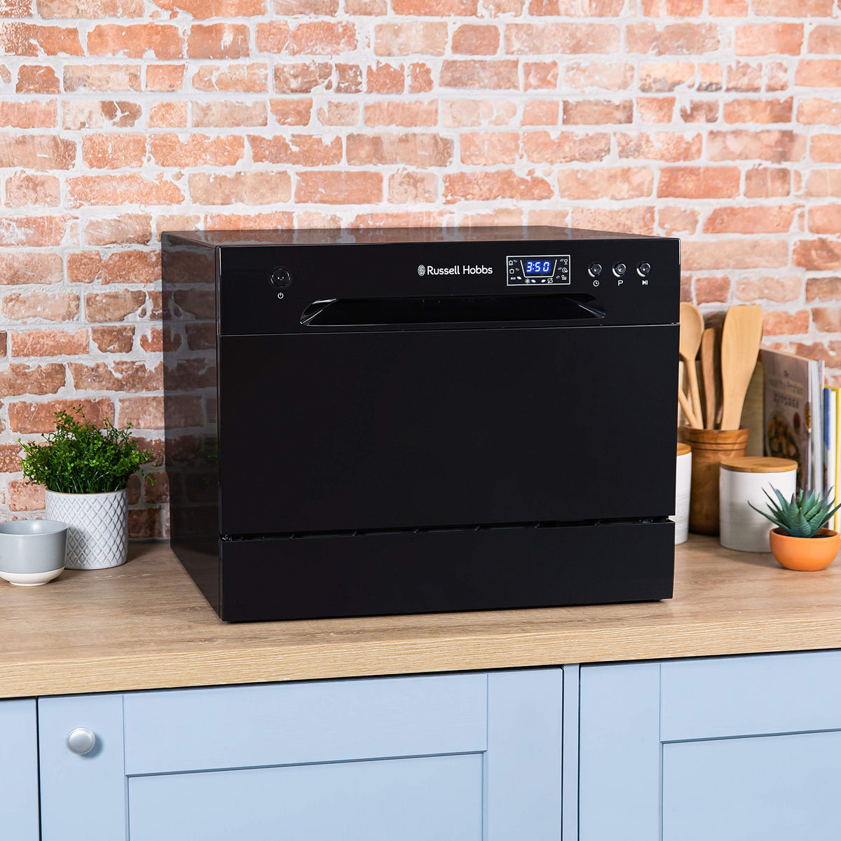 Russell Hobbs Table Top Dishwasher Compact Mini with 6 Place Settings, LED Display, Button Control, 6 Programmes, Portable & Efficient, 24hr Timer, Rinse & Eco Mode in White, RH6TTDW0D1W