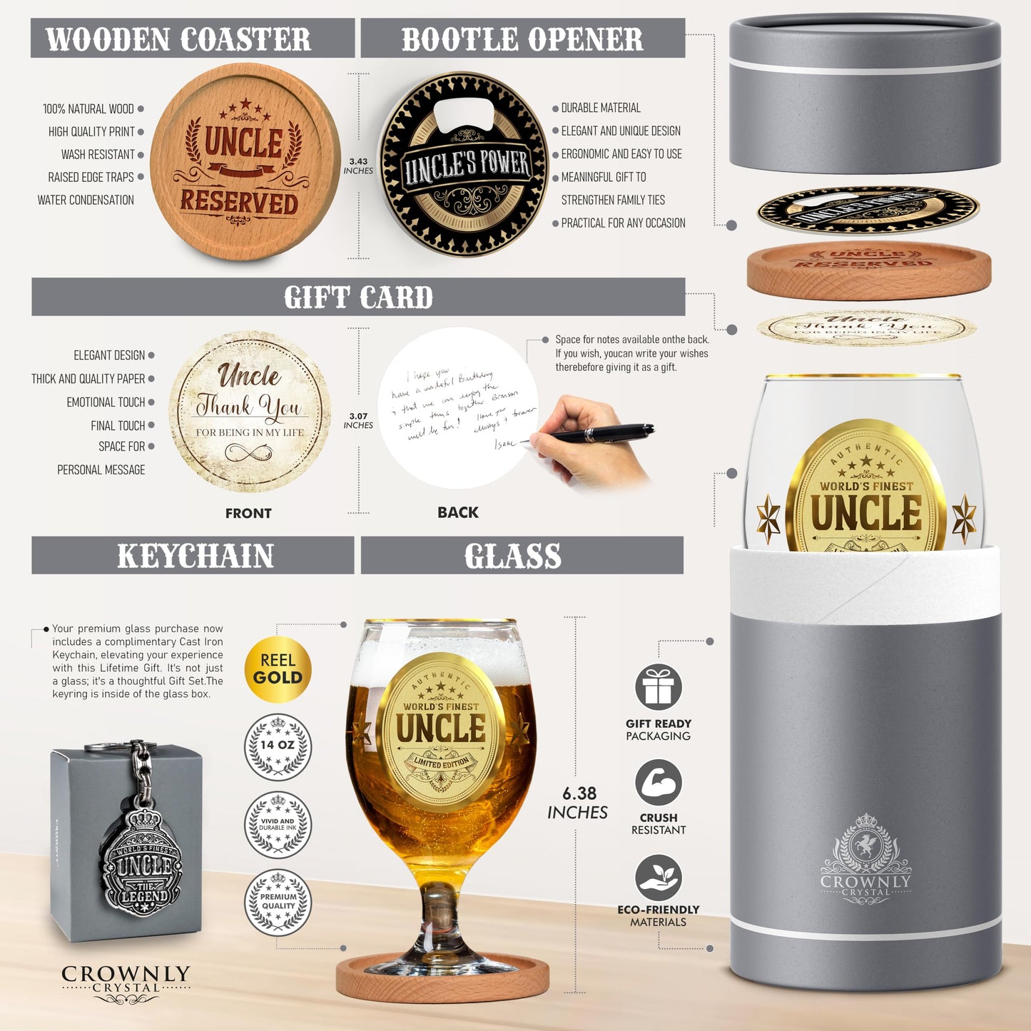 Crownly Crystal® Gold Birthday Gifts: Dad's Beer Glasses